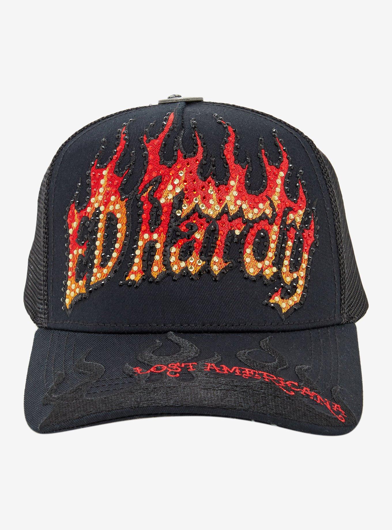 Ed Hardy X mgk Flames Rhinestone Trucker Hat, , alternate