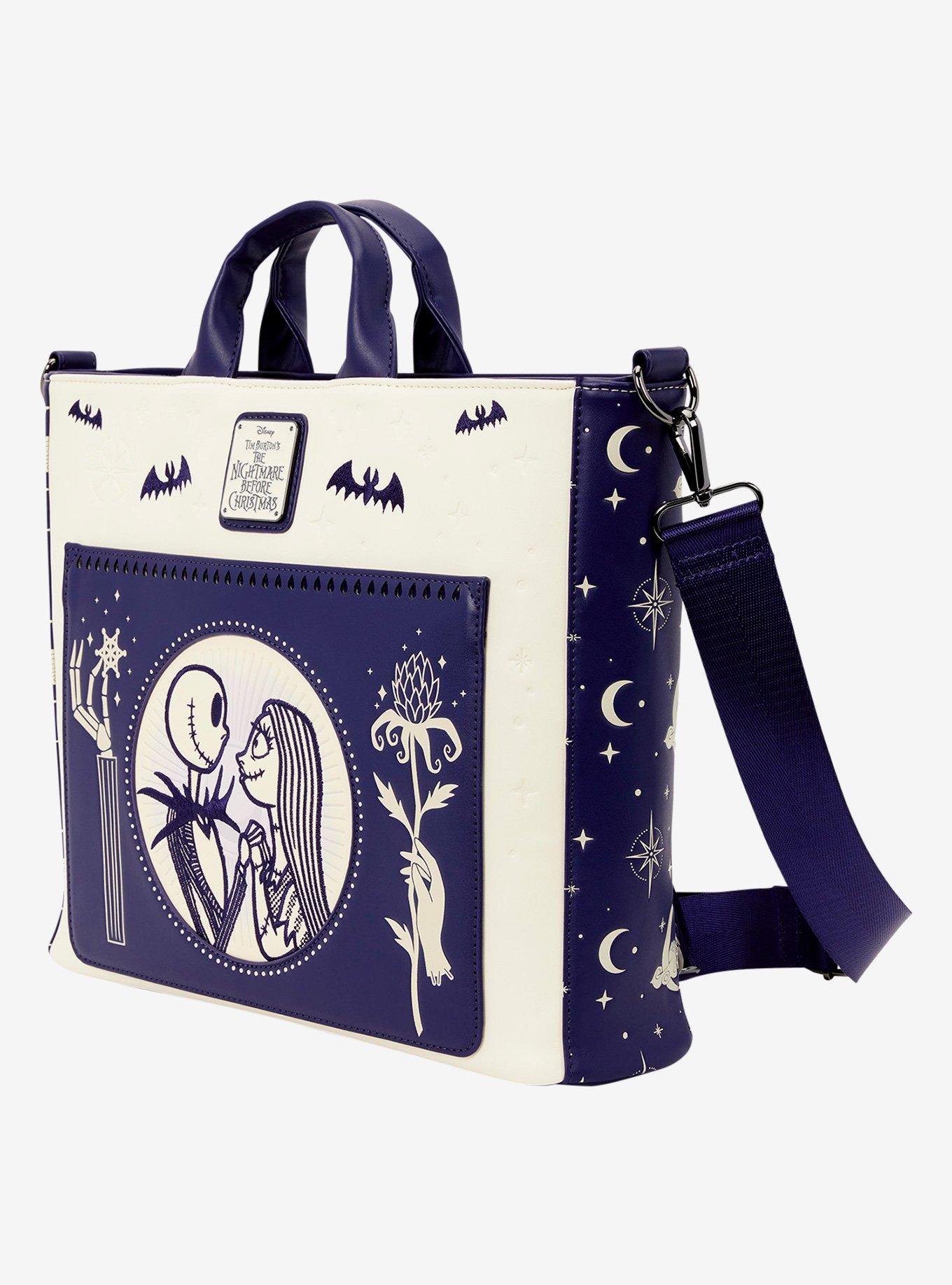 Loungefly Disney The Nightmare Before Christmas Jack Skellington & Sally Night Sky Convertible Backpack and Tote Crossbody Bag