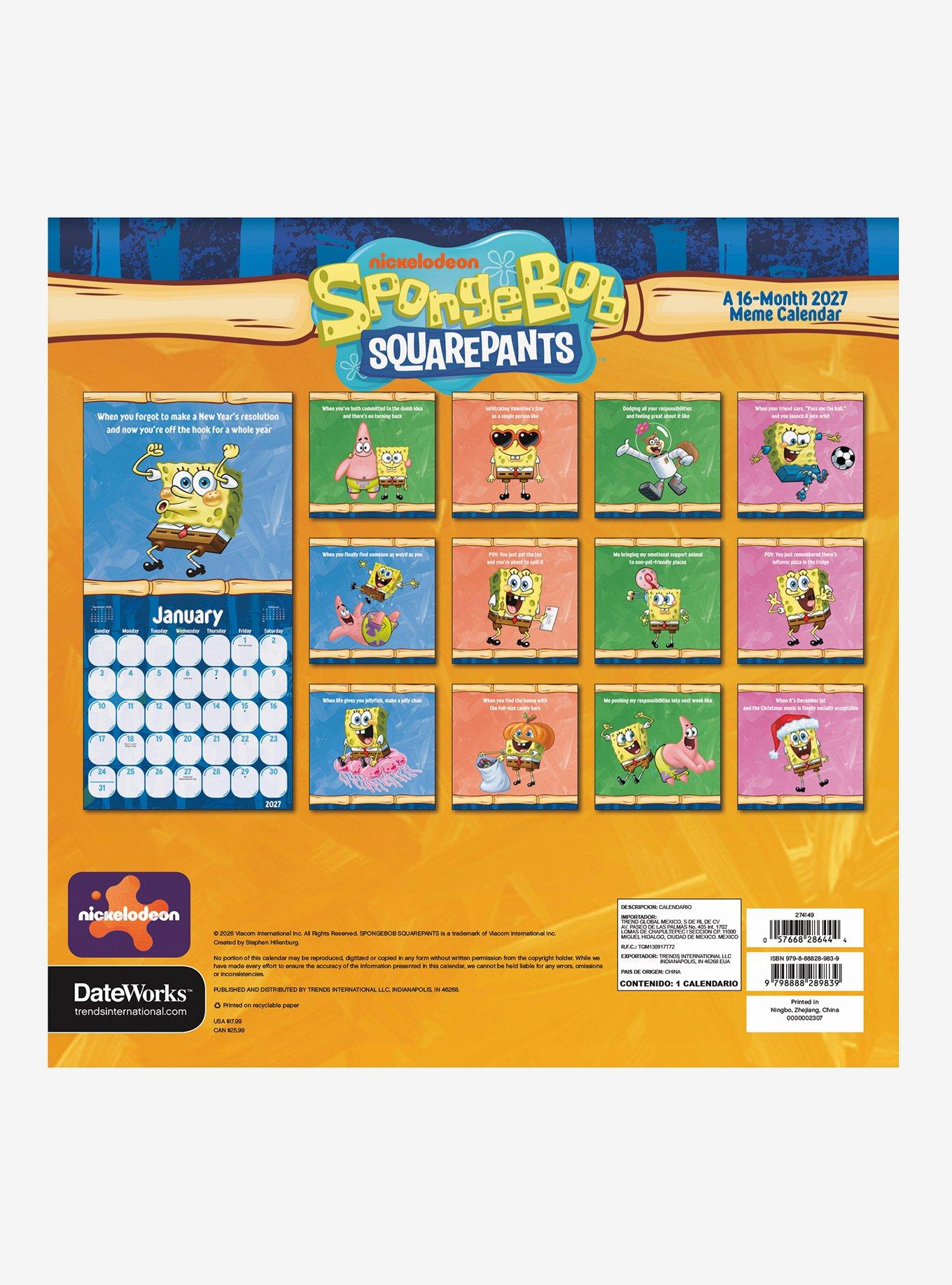 SpongeBob SquarePants 16-Month 2027 Wall Calendar