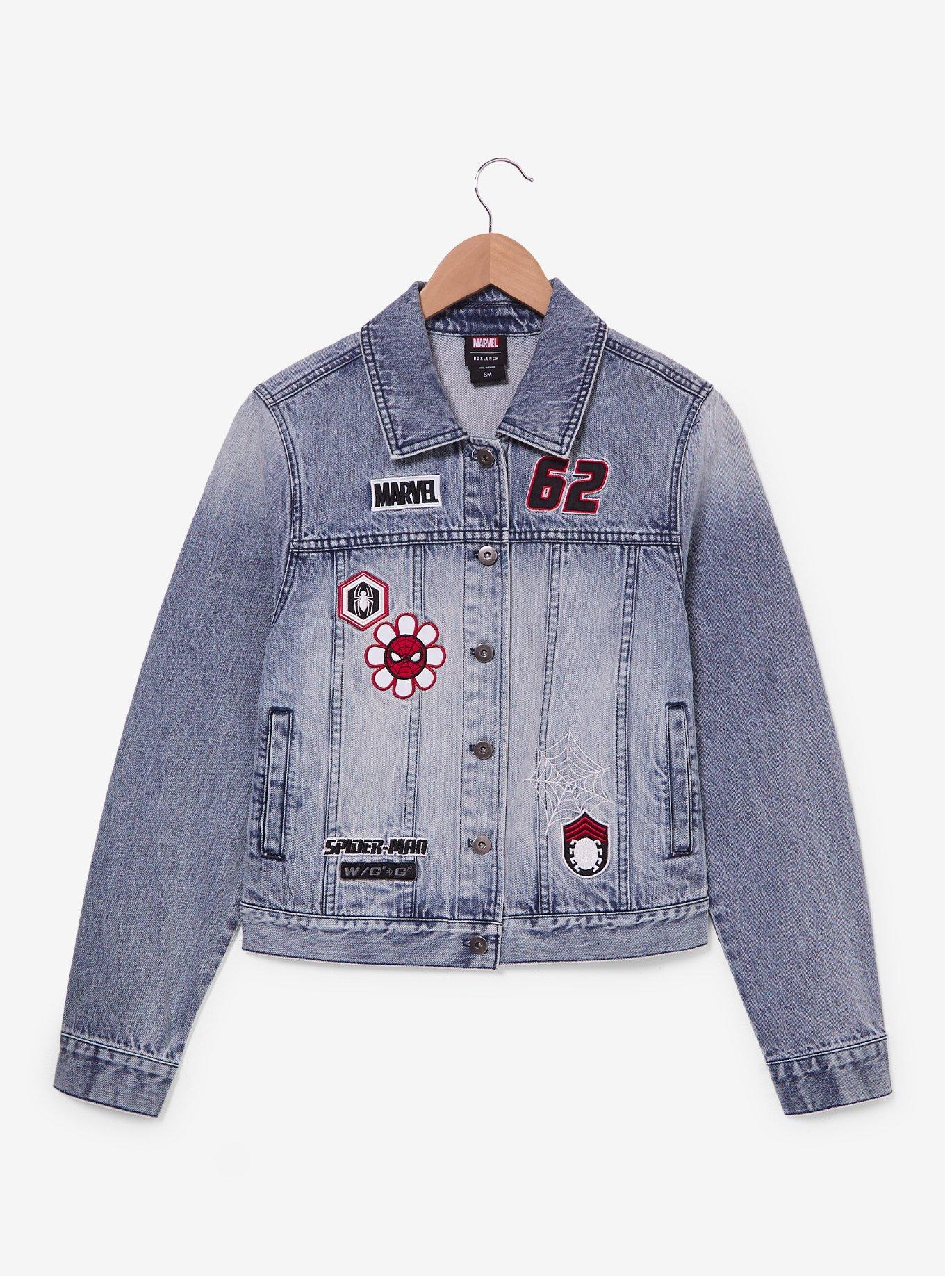 Marvel Spider-Man Embroidered Patches Cropped Denim Jacket, MULTI, alternate - view 3
