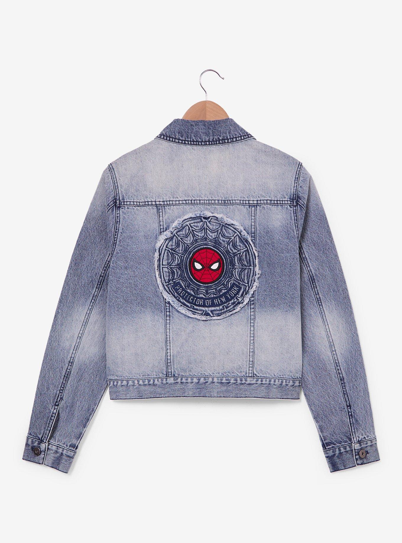 Marvel Spider-Man Embroidered Patches Cropped Denim Jacket, MULTI, alternate - view 4
