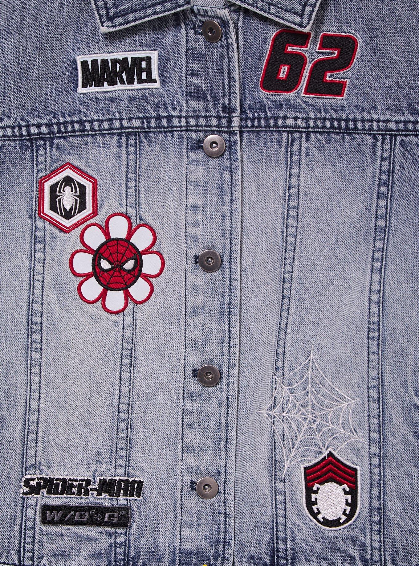 Marvel Spider-Man Embroidered Patches Cropped Denim Jacket, MULTI, alternate - view 5