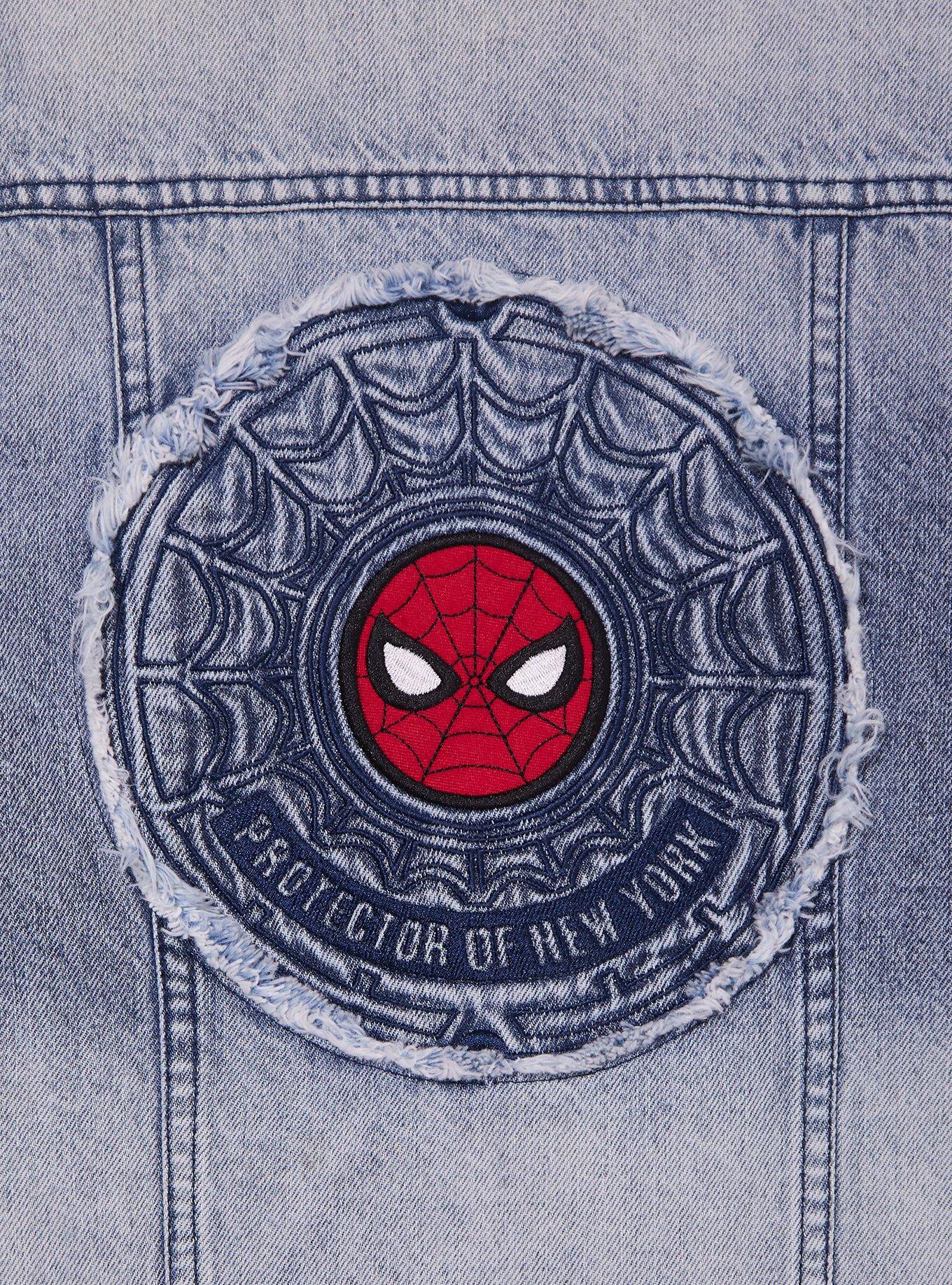 Marvel Spider-Man Embroidered Patches Cropped Denim Jacket, MULTI, alternate - view 6