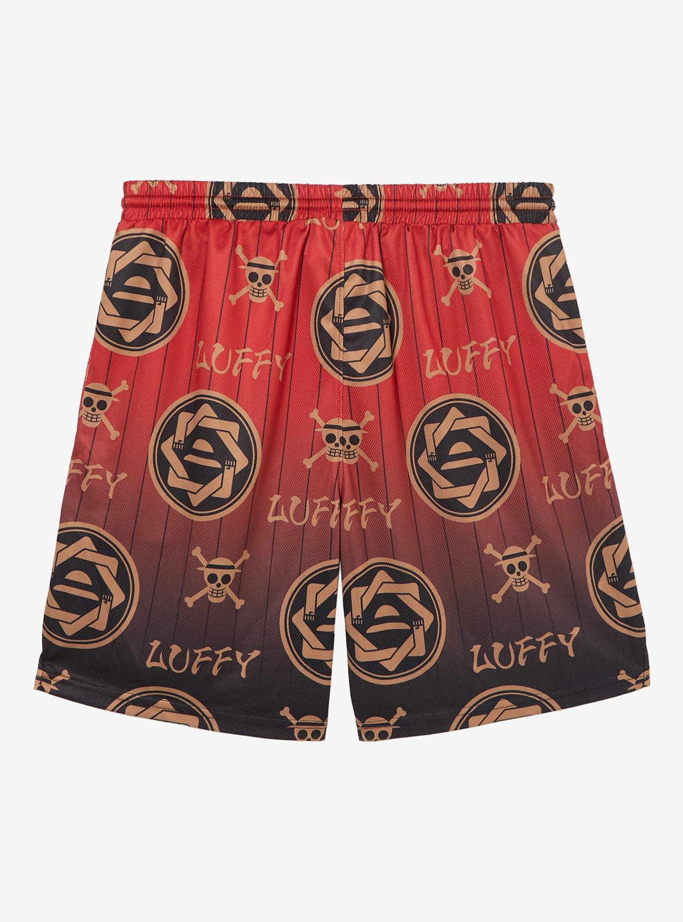 One Piece Monkey D. Luffy Jolly Roger Allover Print Basketball Shorts - BoxLunch Exclusive, , hi-res