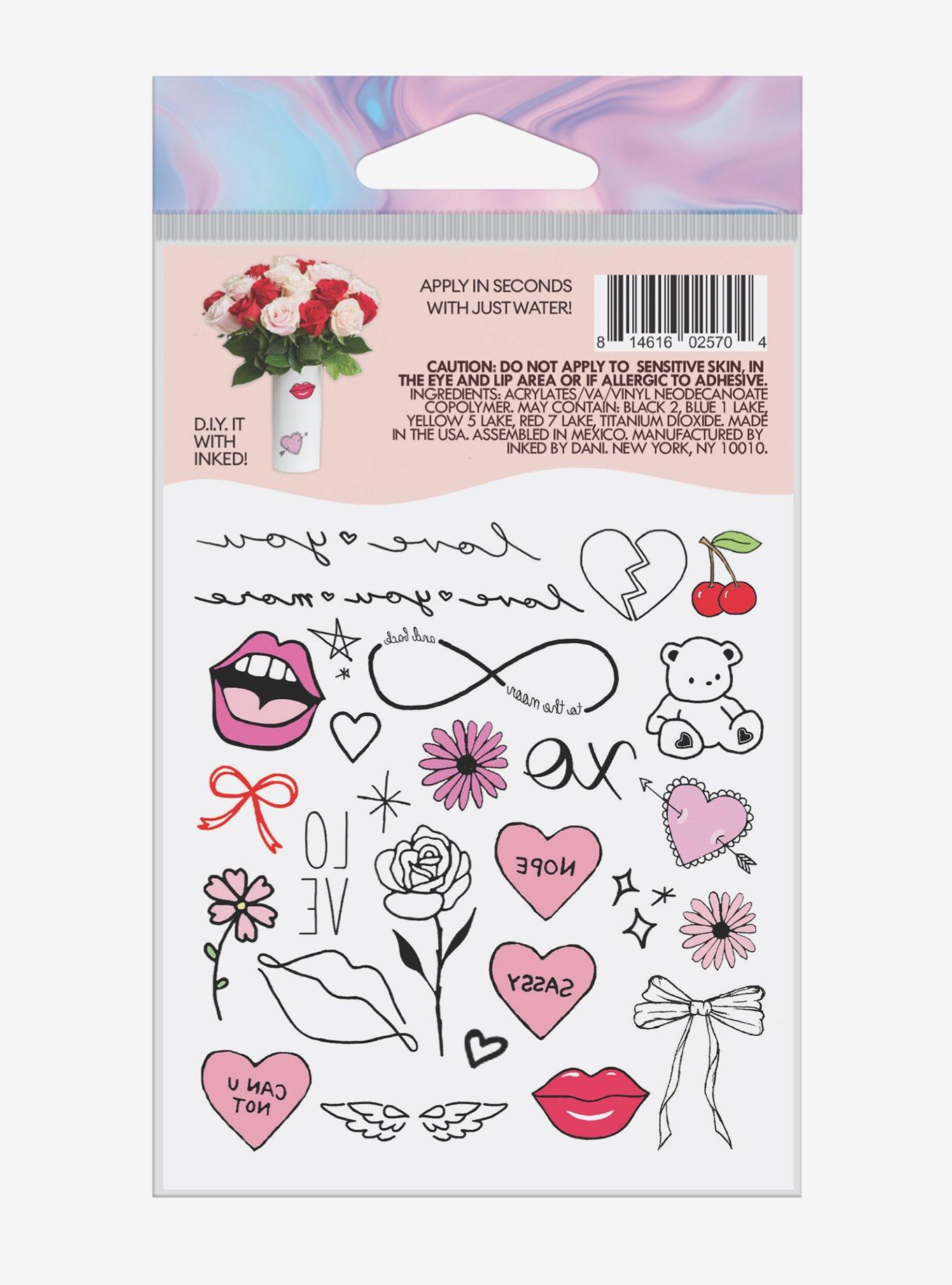 Inked&sup2; Heart & Rose Temporary Tattoos, , hi-res