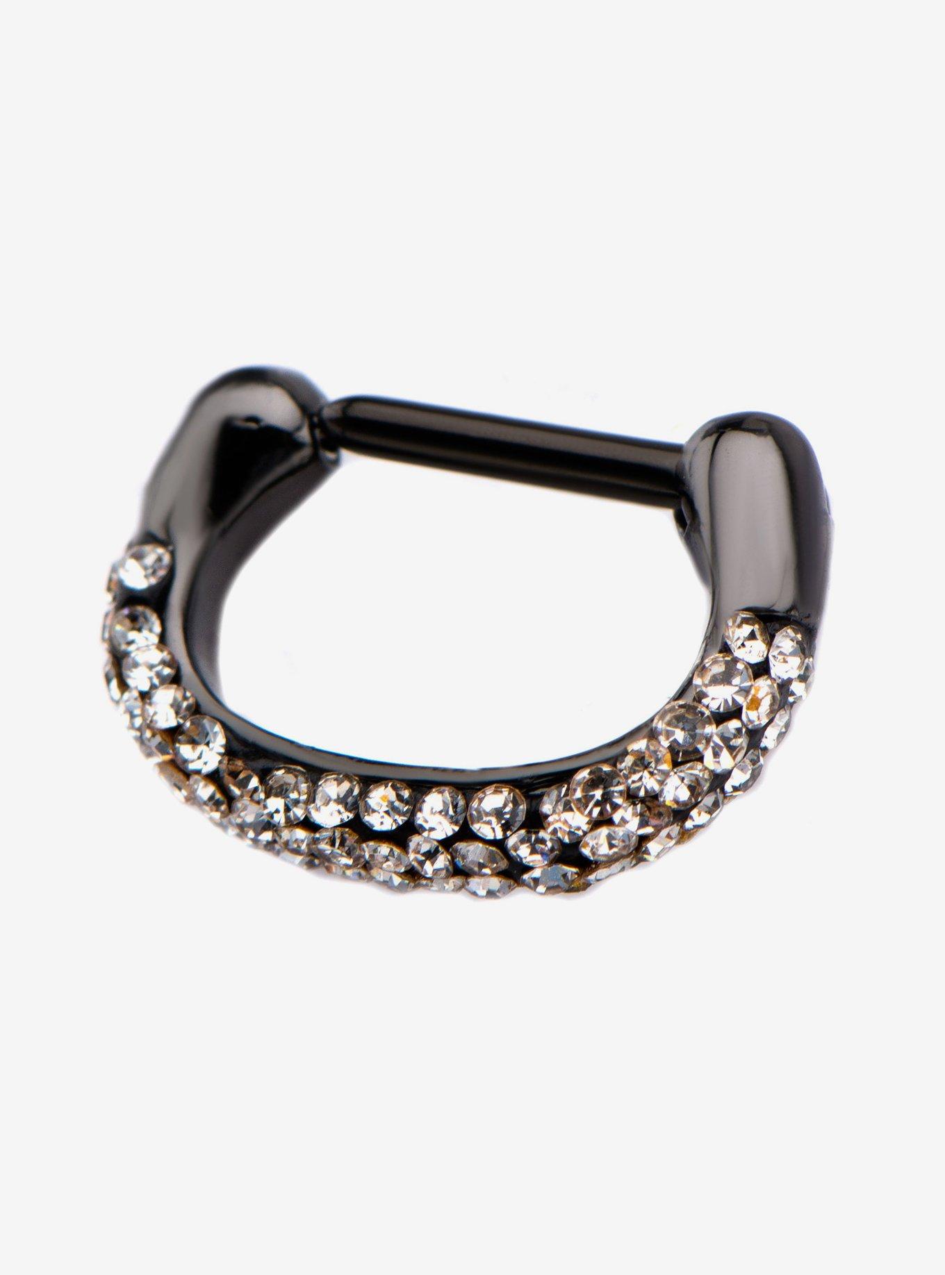 Steel Black & Clear Gem Hinged Clicker, , hi-res