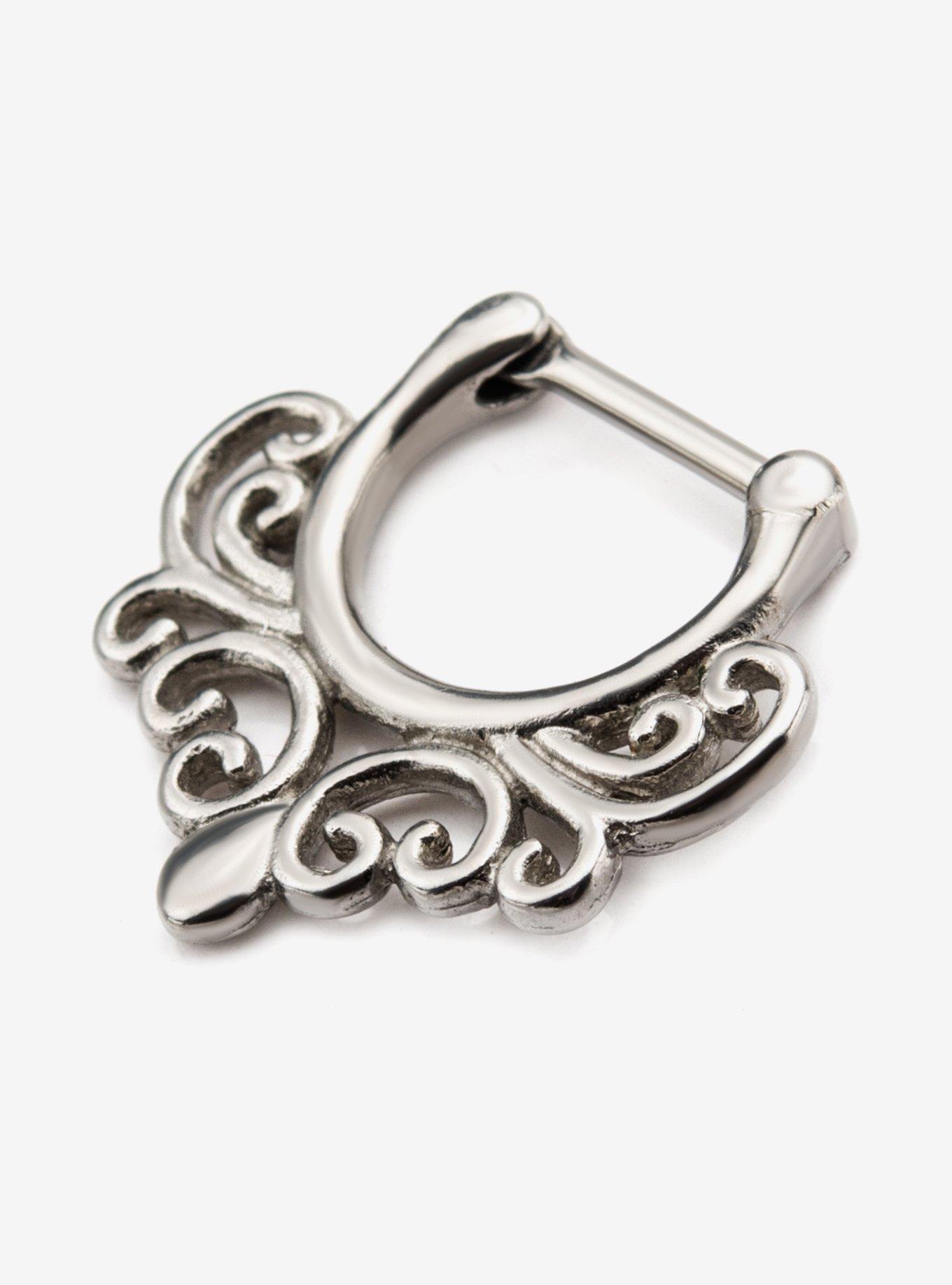 Steel Silver Curved Filigree Hinged Clicker, , hi-res