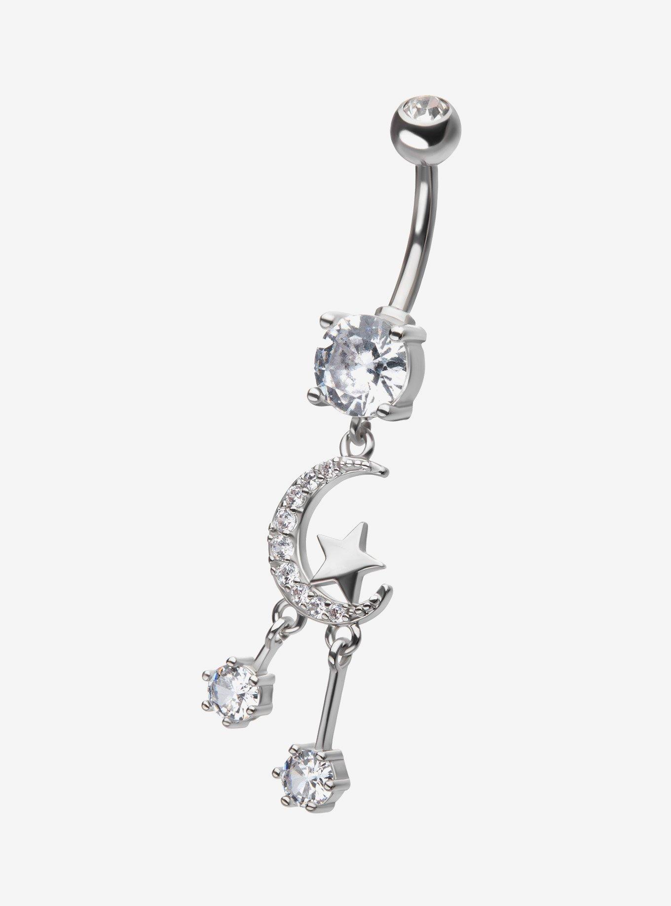 Steel Silver Celestial Gem Navel Barbell, , hi-res
