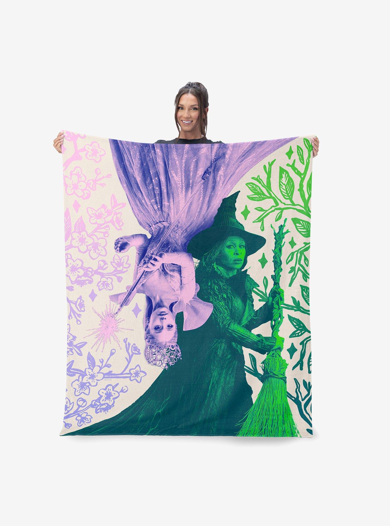 Wicked: For Good Pink and Green Silk Touch Sherpa Throw Blanket, , hi-res