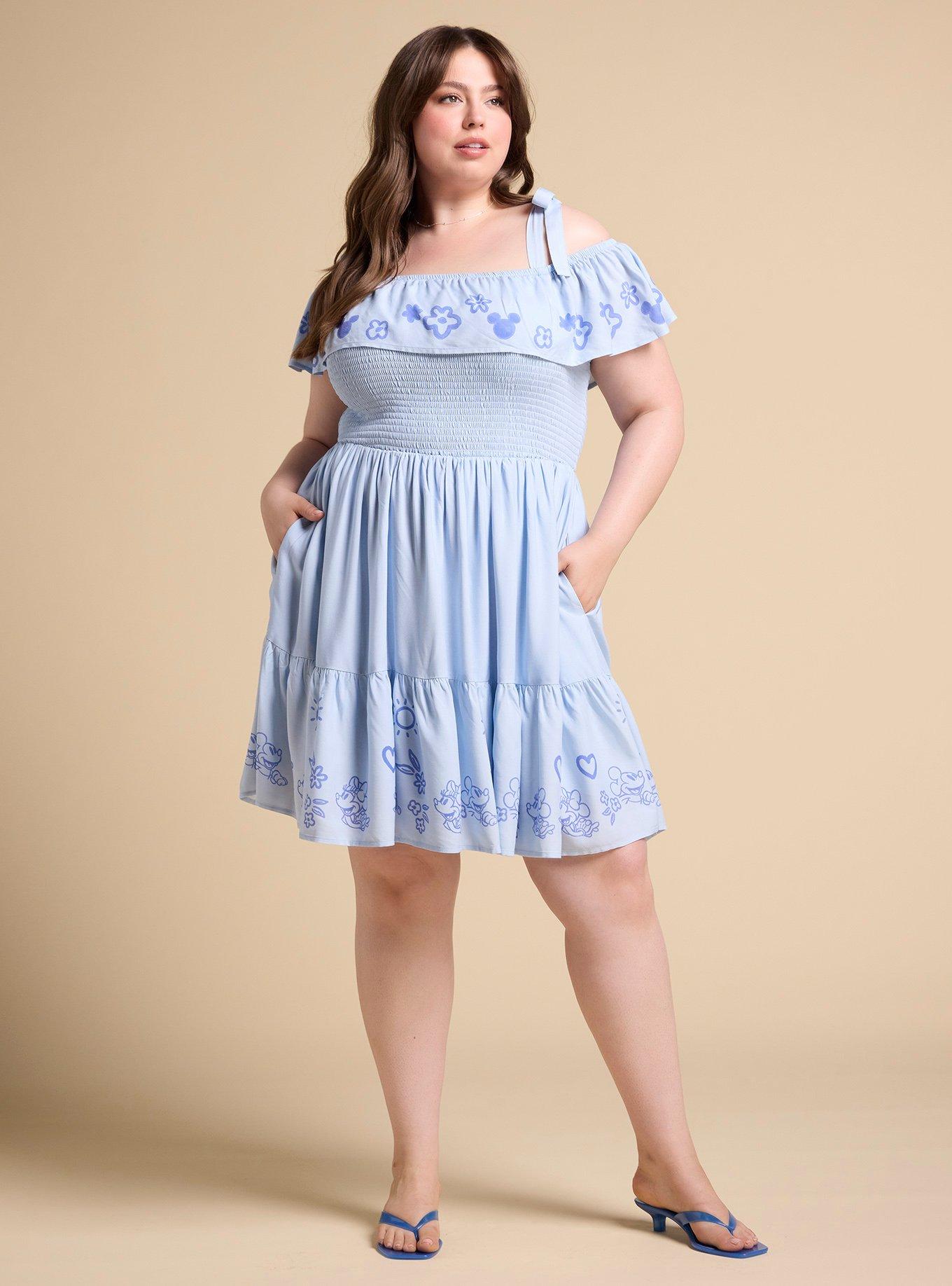 Her Universe Disney Mickey & Minnie Floral Off-the-Shoulder Plus Size Dress Her Universe Exclusive, , hi-res