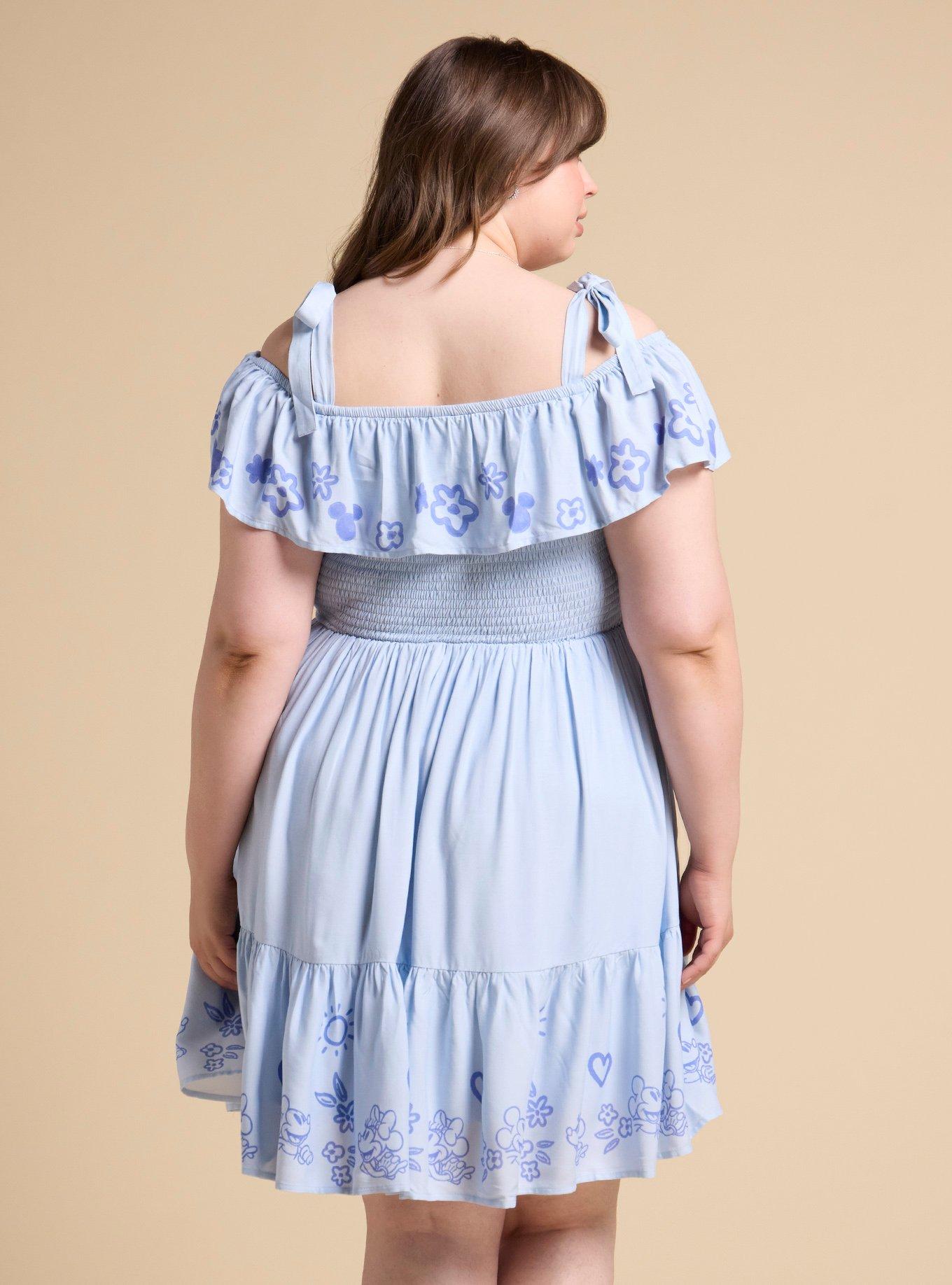 Her Universe Disney Mickey & Minnie Floral Off-the-Shoulder Plus Size Dress Her Universe Exclusive, BLUE, alternate - view 3