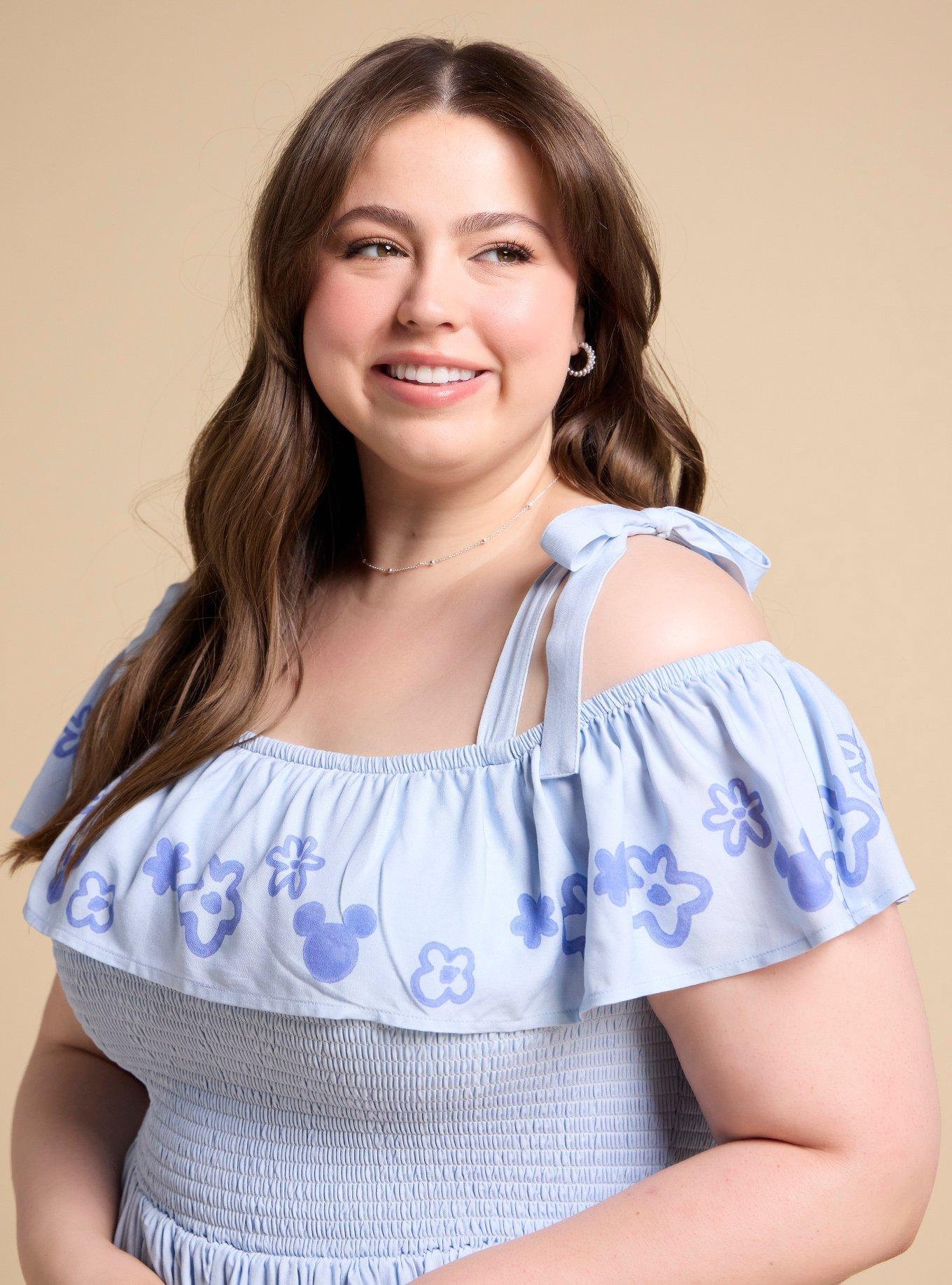Her Universe Disney Mickey & Minnie Floral Off-the-Shoulder Plus Size Dress Her Universe Exclusive, BLUE, alternate - view 4