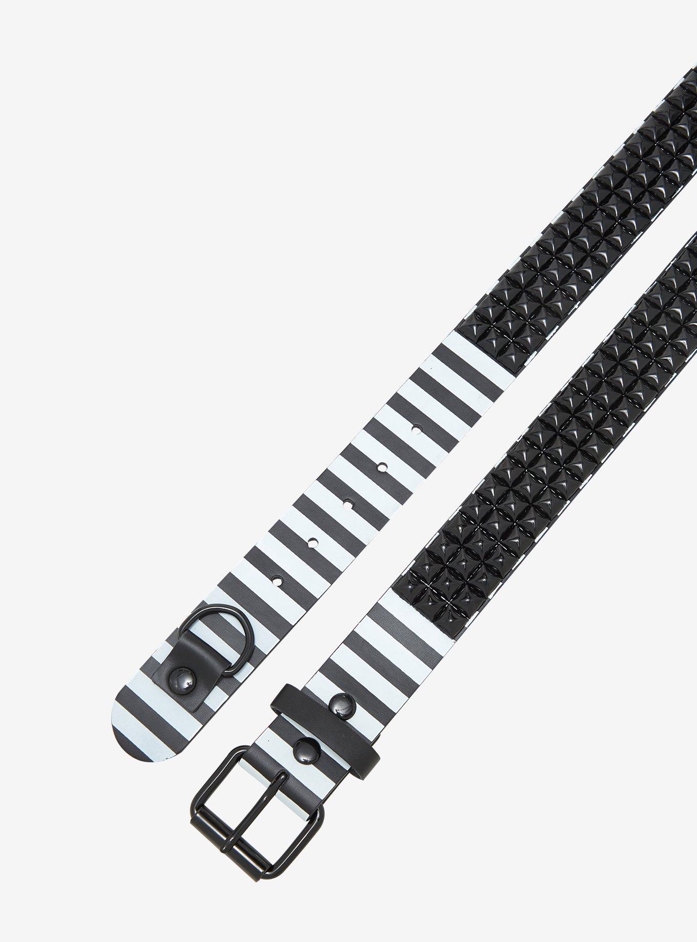 Black & White Stripe Pyramid Stud Belt, , hi-res