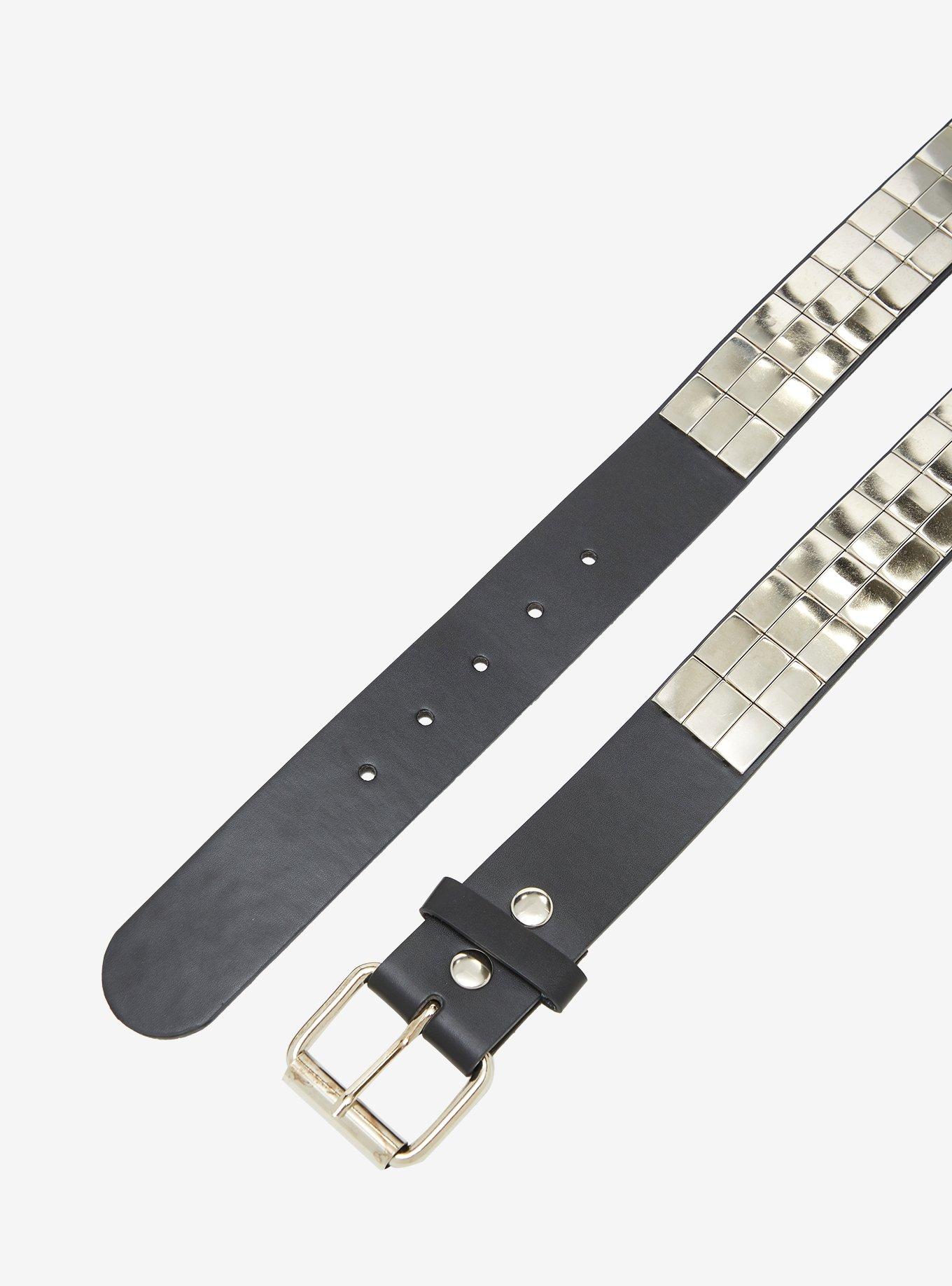 Black & Silver Flat Stud Belt, , hi-res