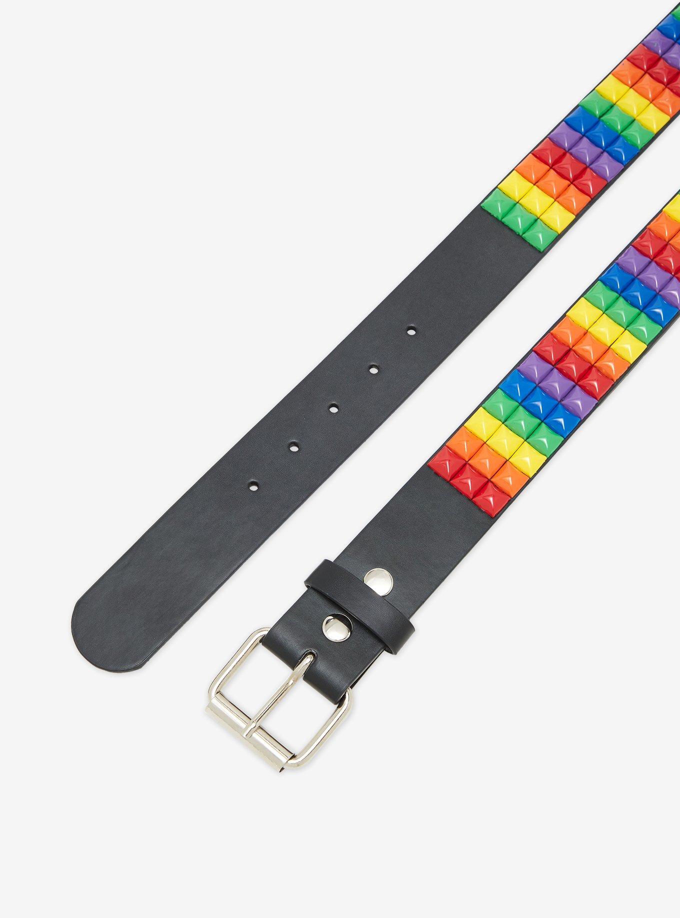 Rainbow Three Row Pyramid Stud Belt, , hi-res