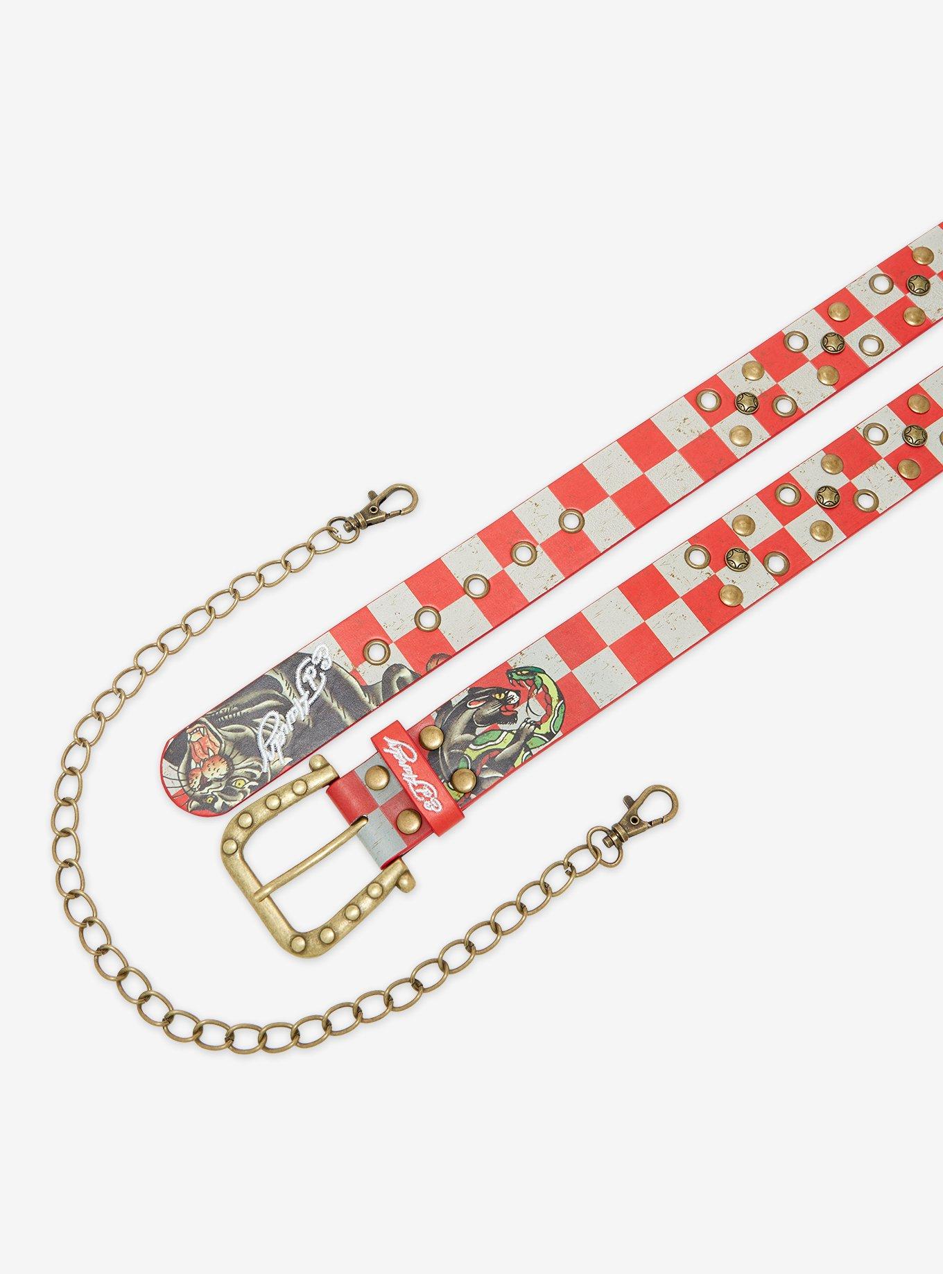Ed Hardy Red & White Checker Chain Belt, MULTI, alternate