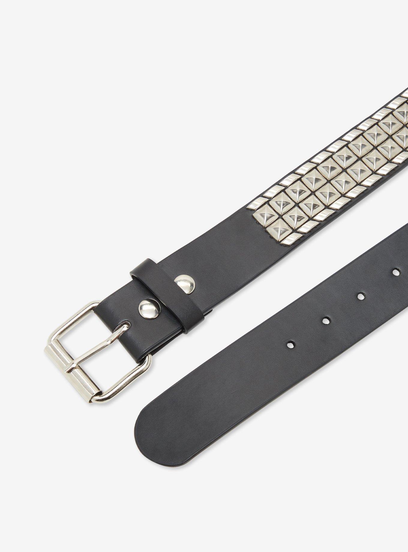 Black & Silver Pyramid & Flat Stud Belt, , hi-res