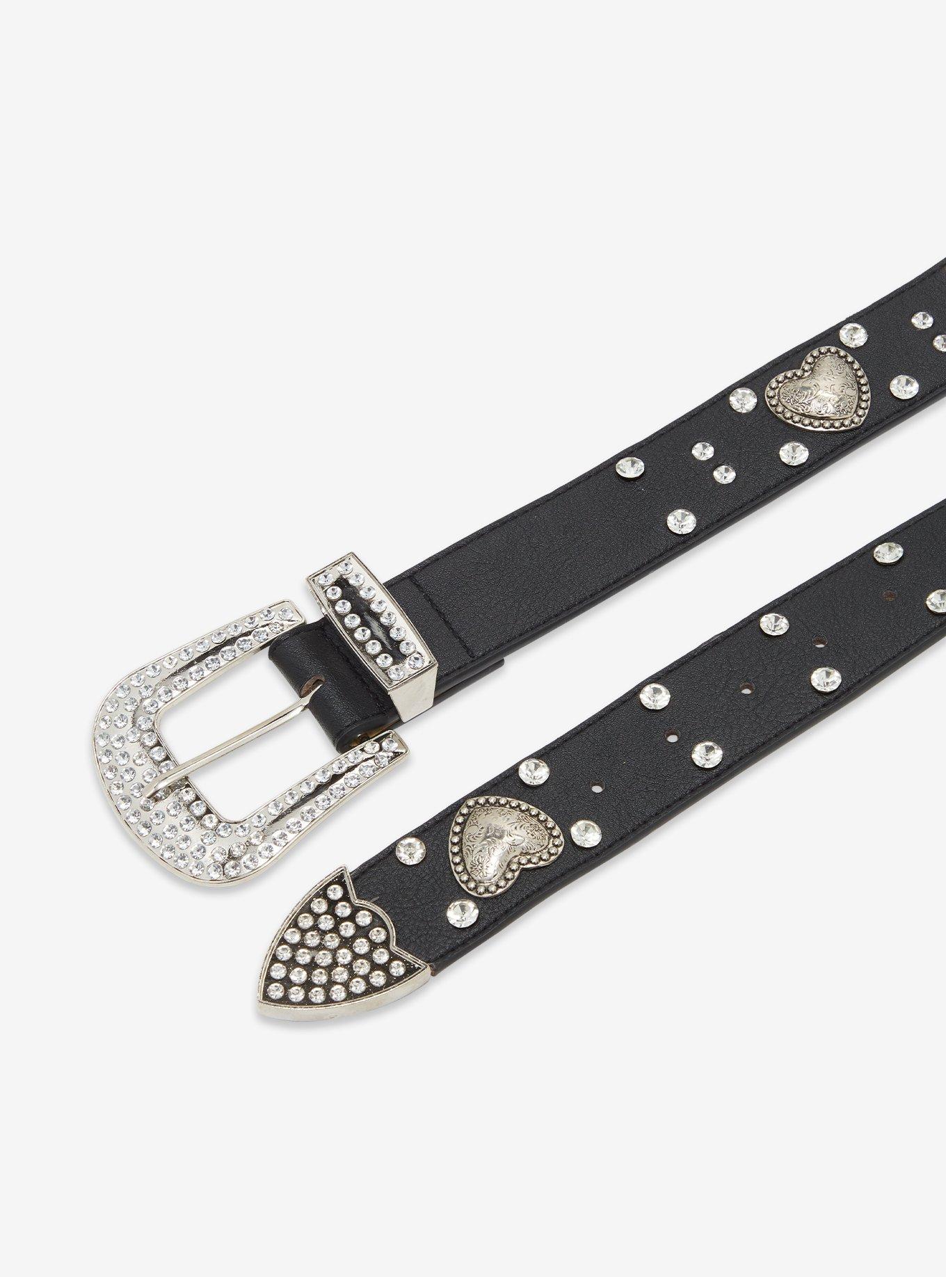Black & Silver Heart Stud Belt, , hi-res