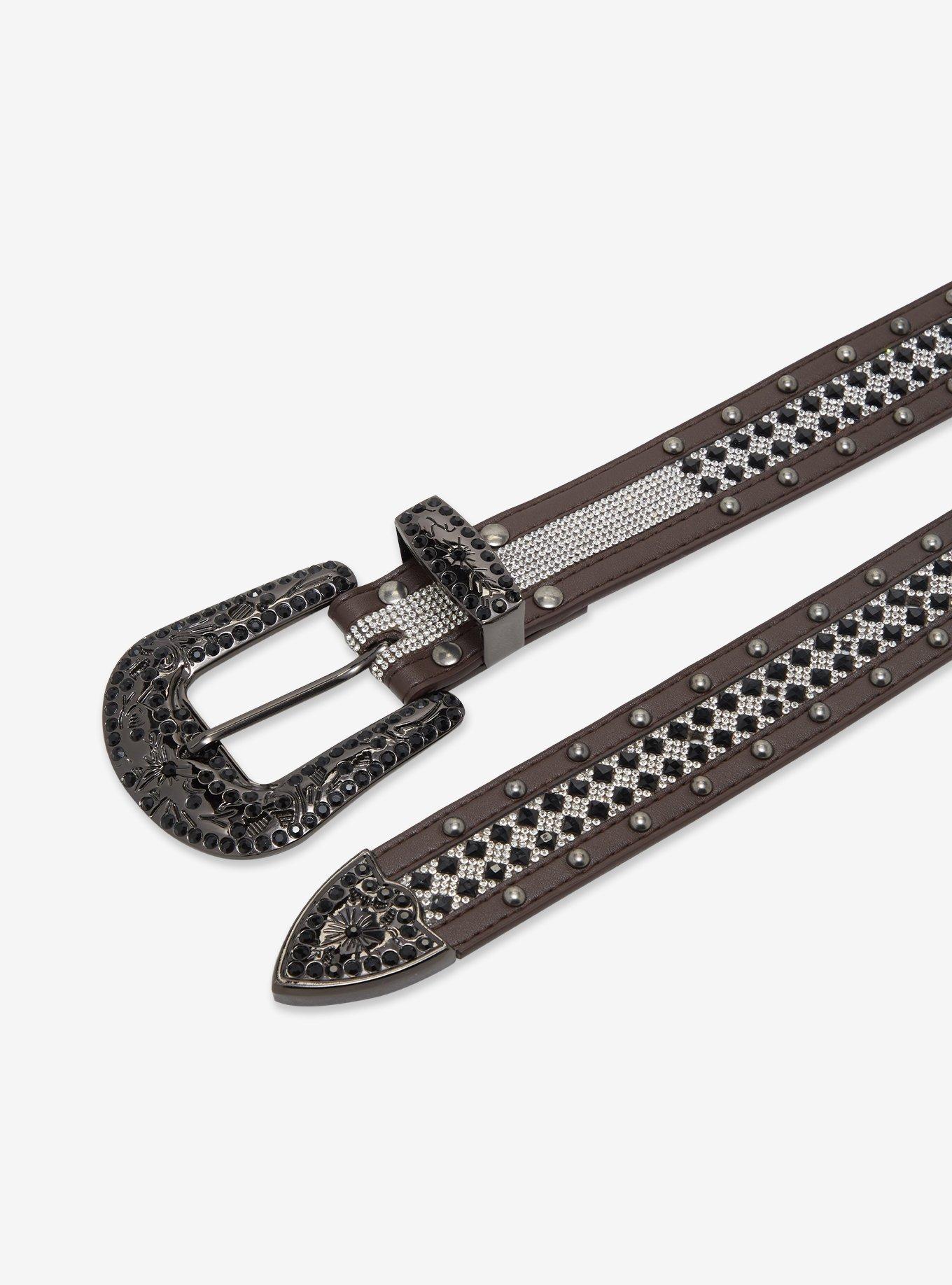 Brown Gunmetal Bling Belt, , hi-res