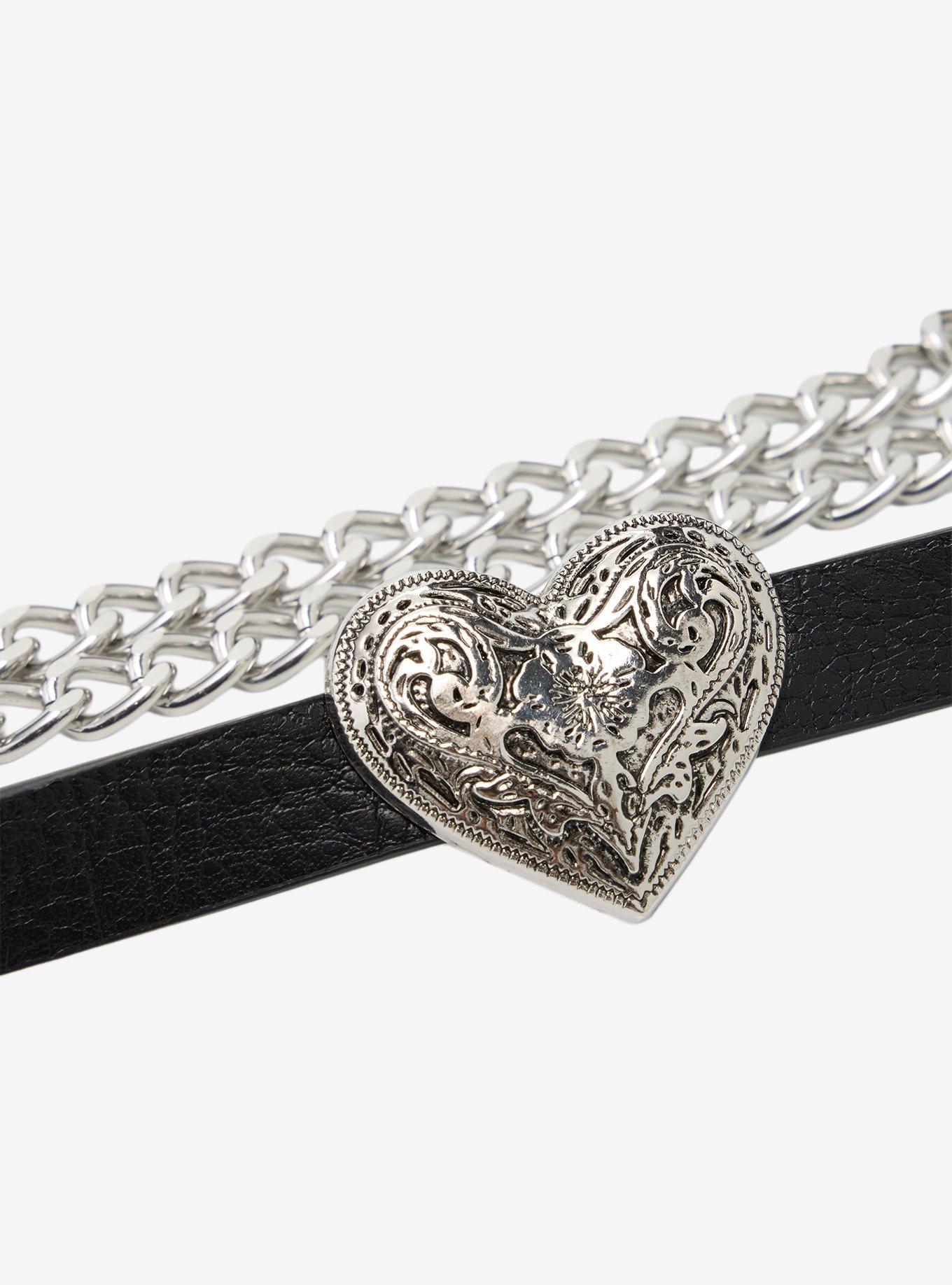 Heart Faux Leather & Chain Belt, , hi-res