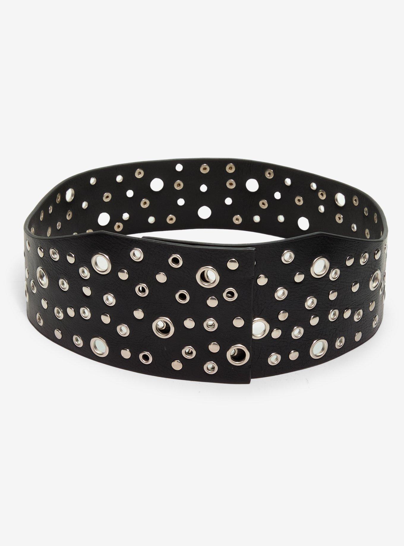 Black Asymmetrical Grommet Belt, , hi-res