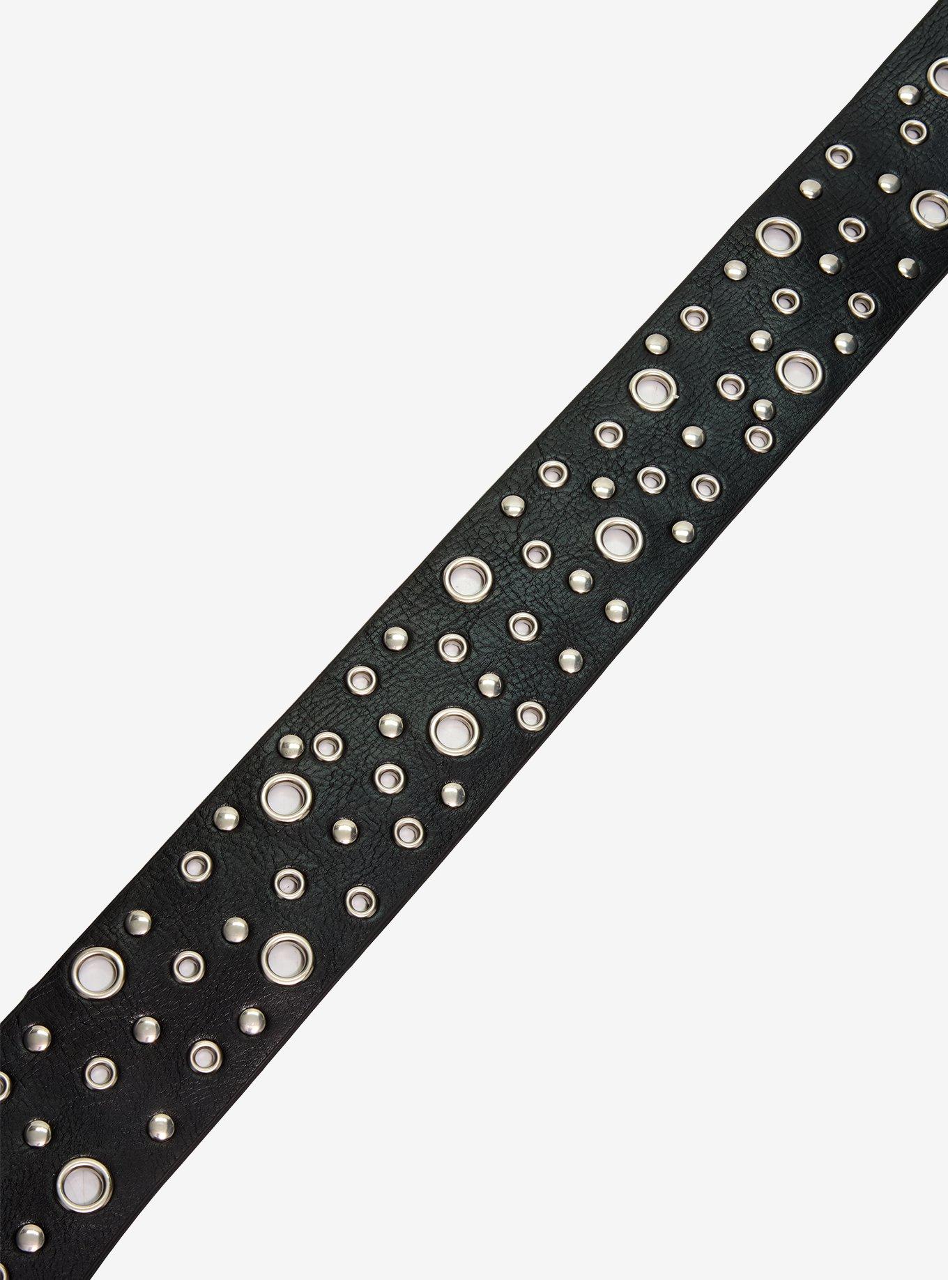 Black Asymmetrical Grommet Belt, BLACK, alternate - view 3