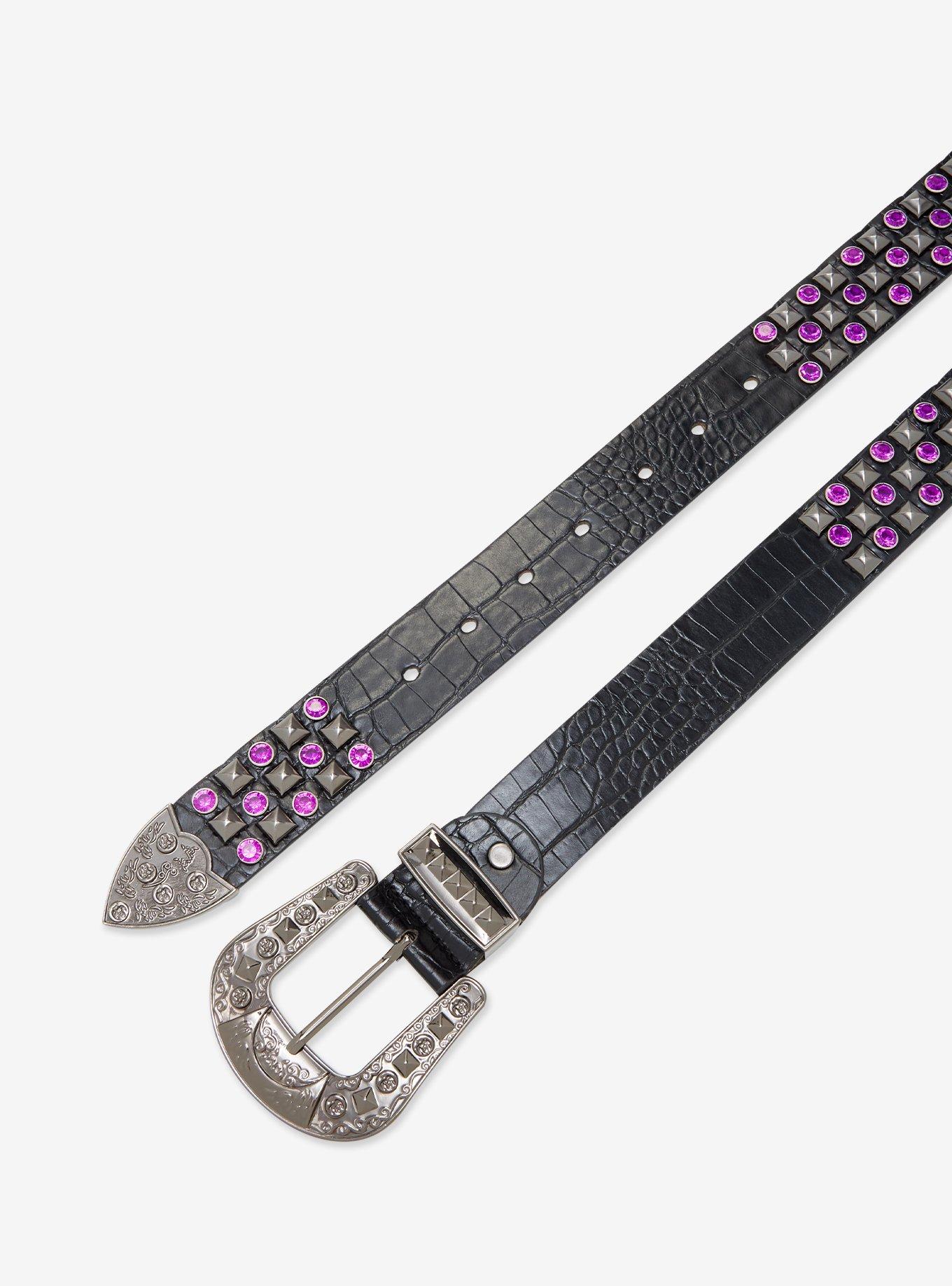 Black & Purple Crocodile Stud Belt, , hi-res