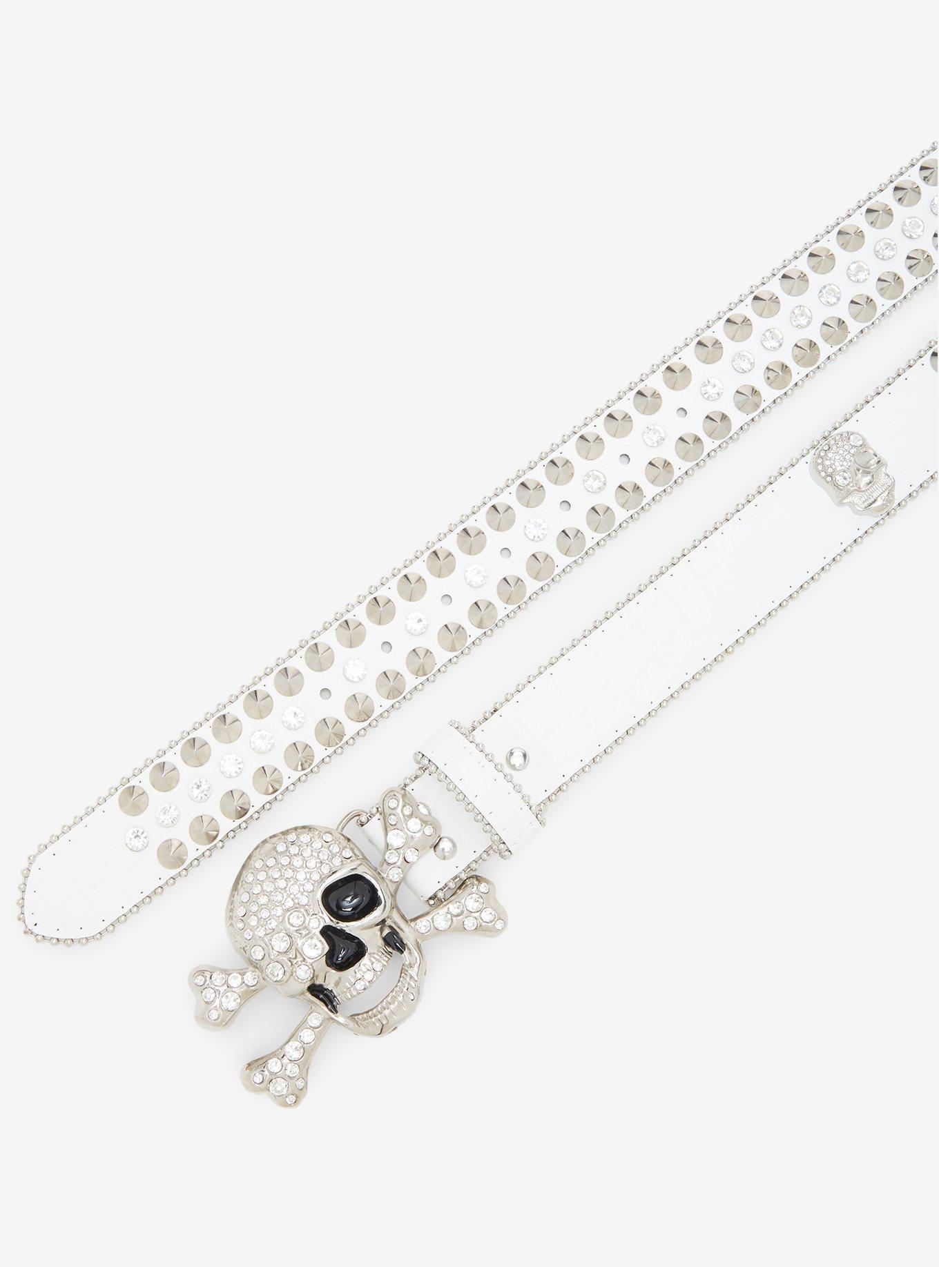 White Snakeskin Skull Bling Belt, , hi-res