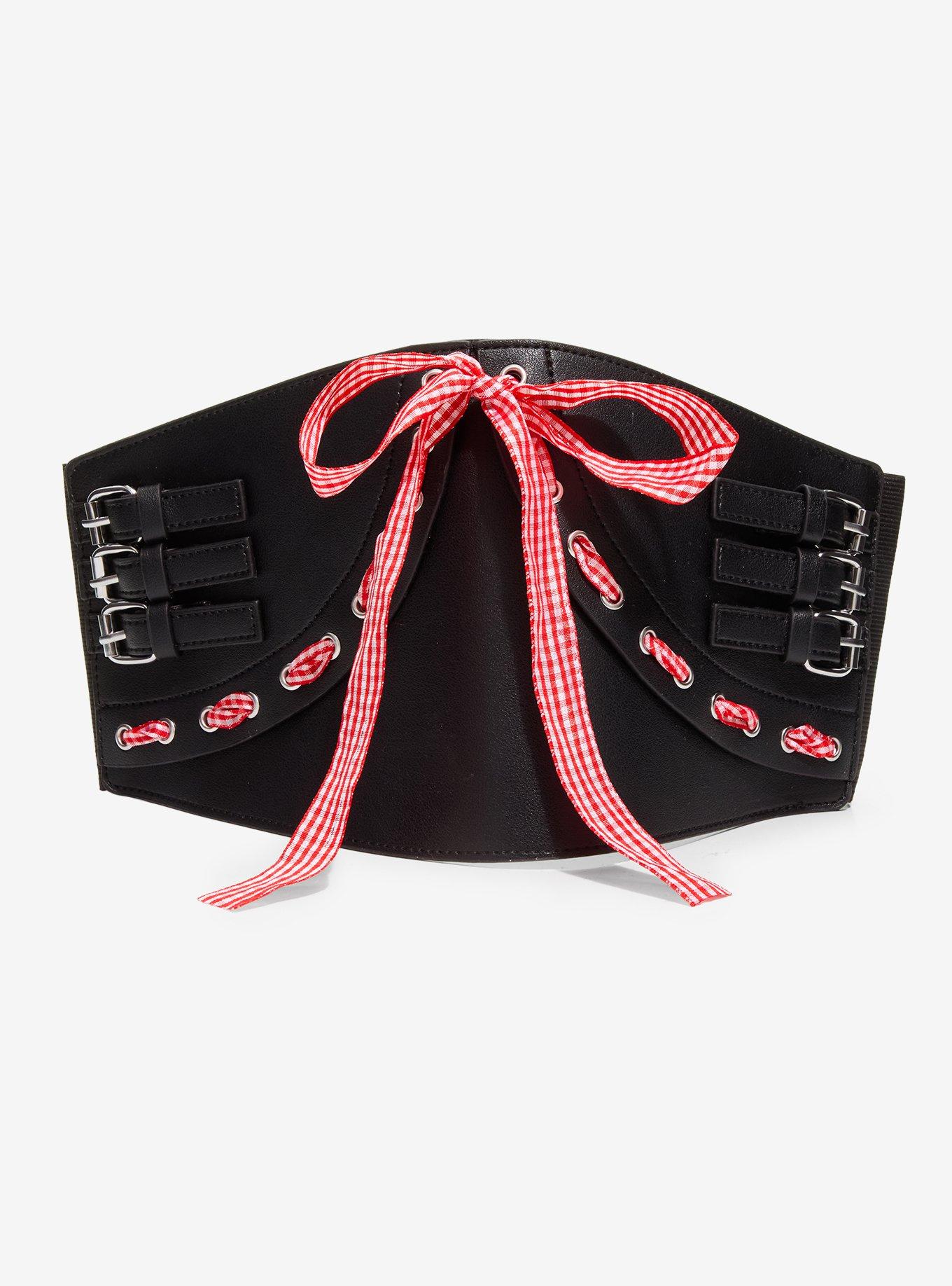 Red Gingham Ribbon Buckle Corset, , hi-res