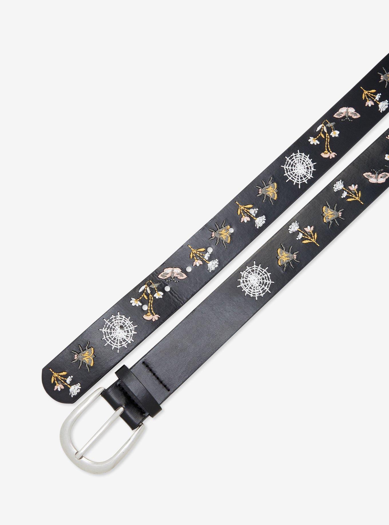 Black Embroidered Floral Wed Belt, , hi-res