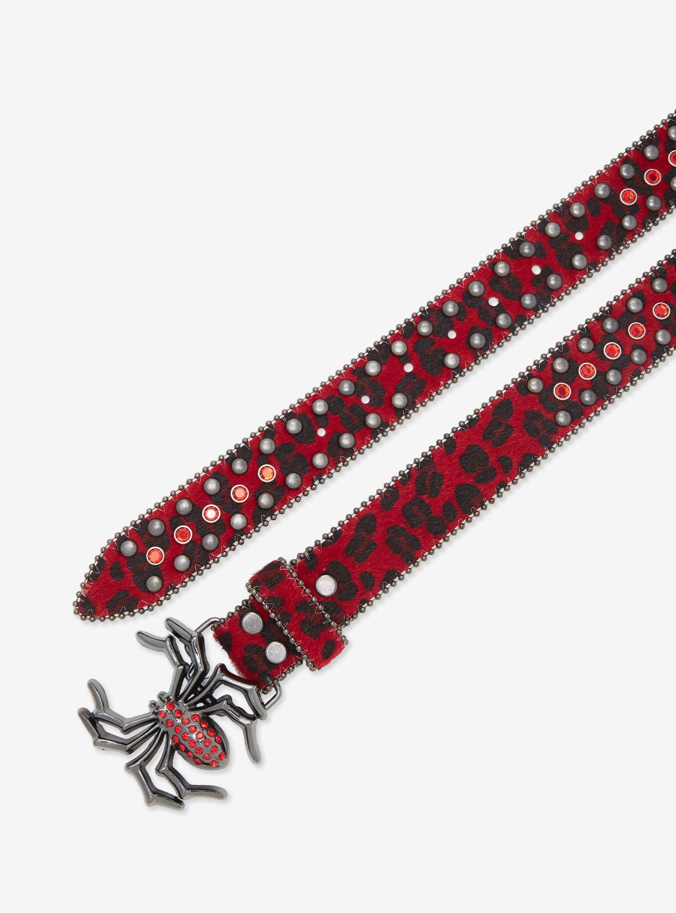 Red Leopard Spider Stud Belt, , hi-res