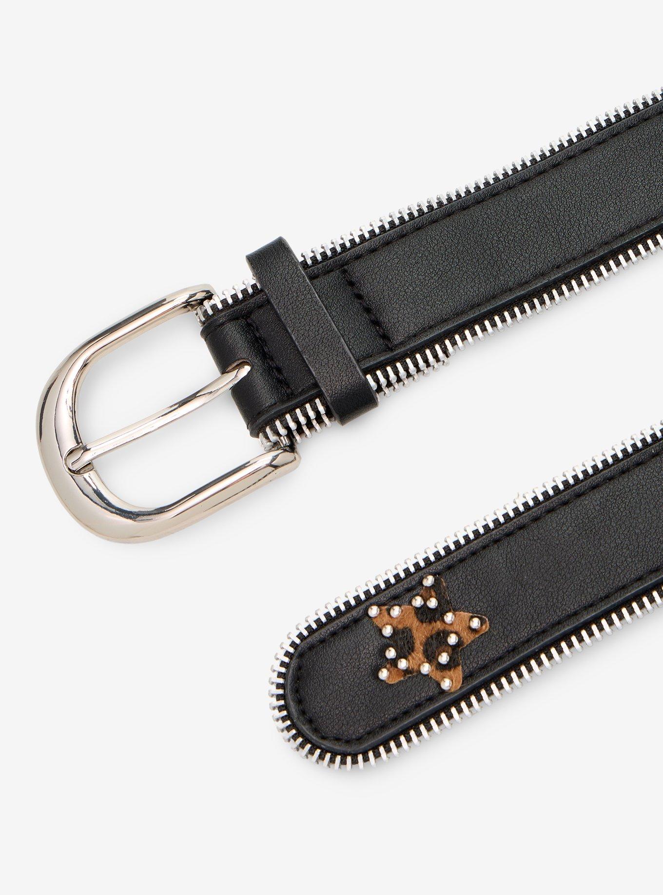 Black Zipper Cheetah Star Belt, , hi-res