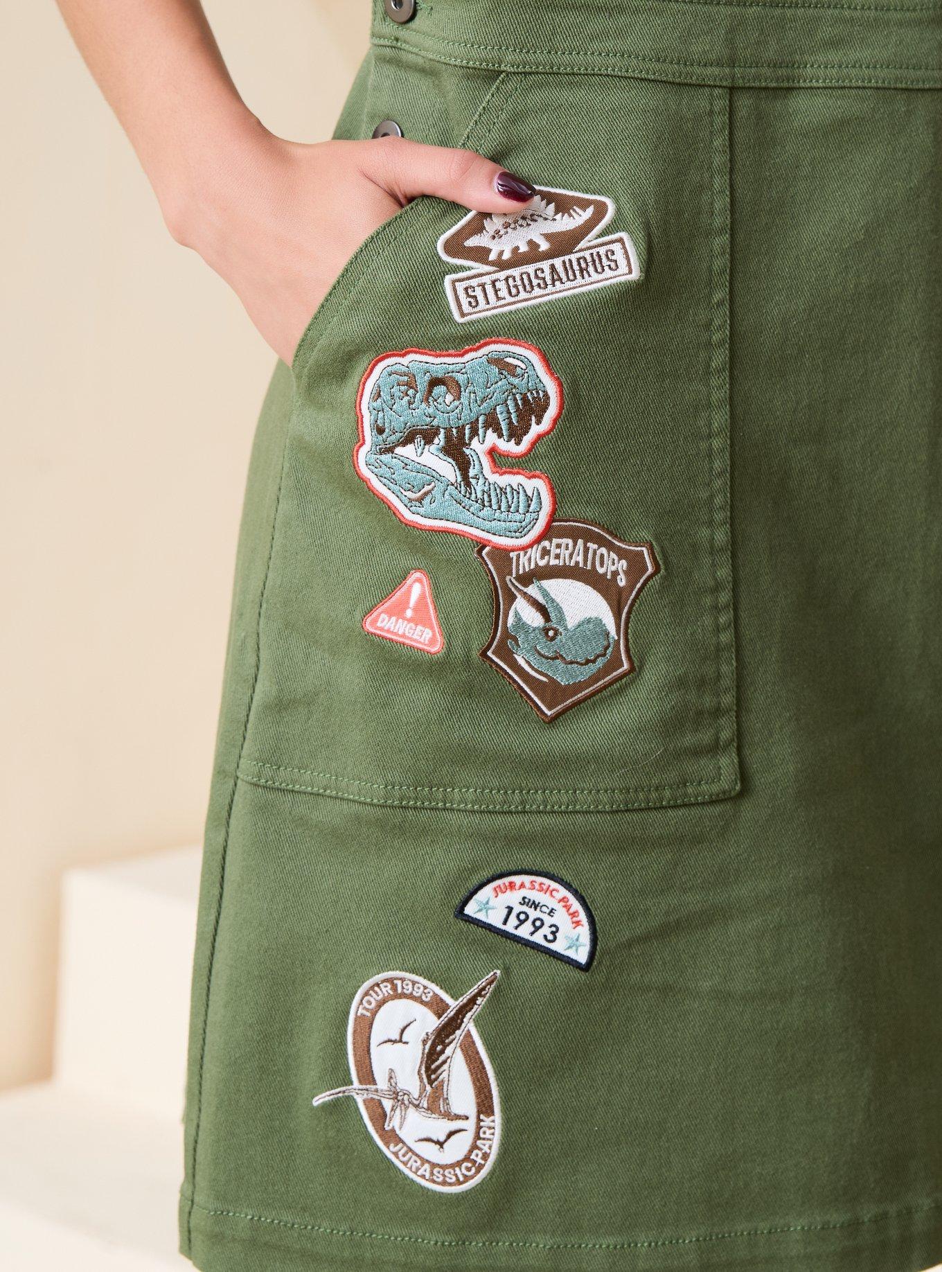 Jurassic Park Embroidered Patches Women's Overall Dress - BoxLunch Exclusive, BROWN, alternate - view 5
