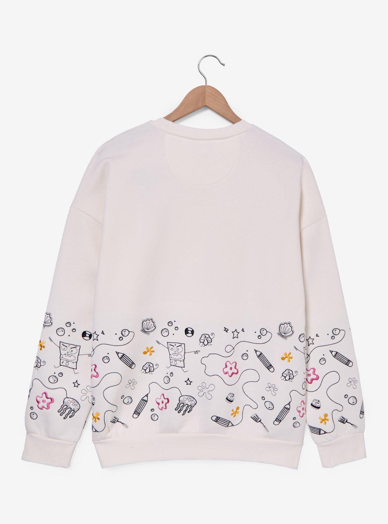 SpongeBob SquarePants DoodleBob Icons Embroidered Women's Crewneck - BoxLunch Exclusive, , hi-res