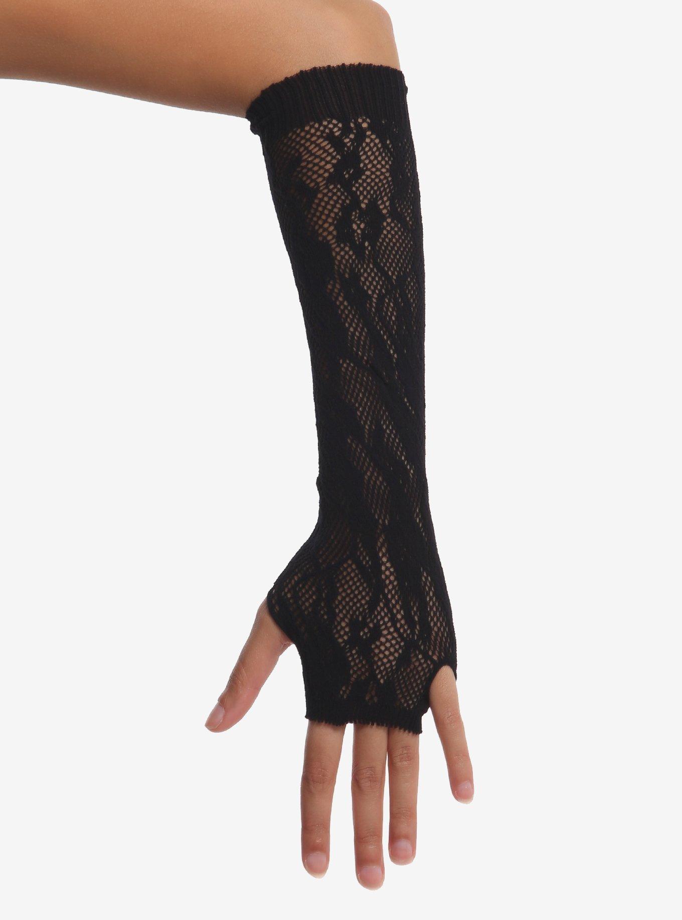 Black Floral Fishnet Arm Warmers, , hi-res