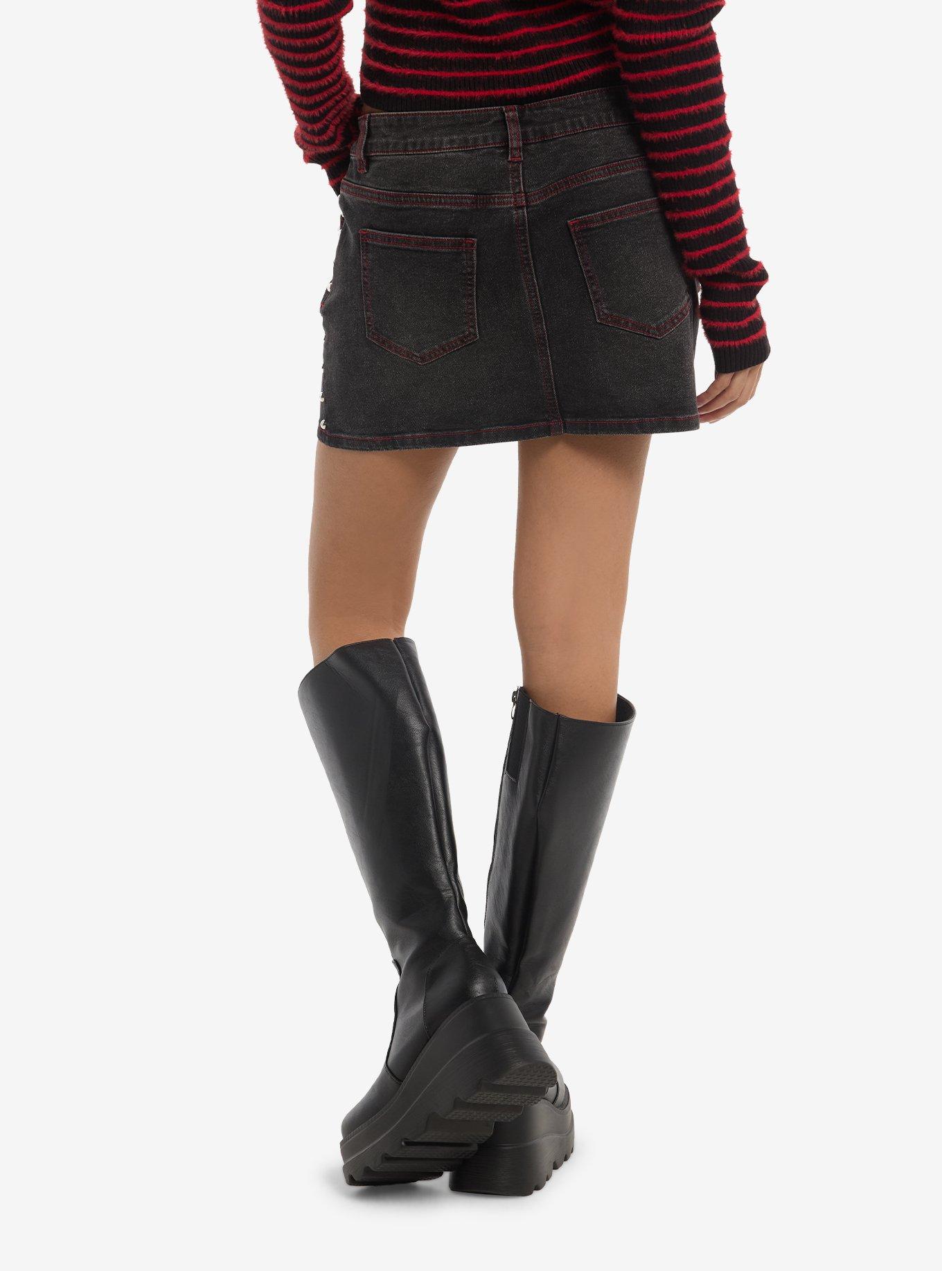 Social Collision Red Stitch Stud Denim Mini Skirt, MULTI, alternate - view 2
