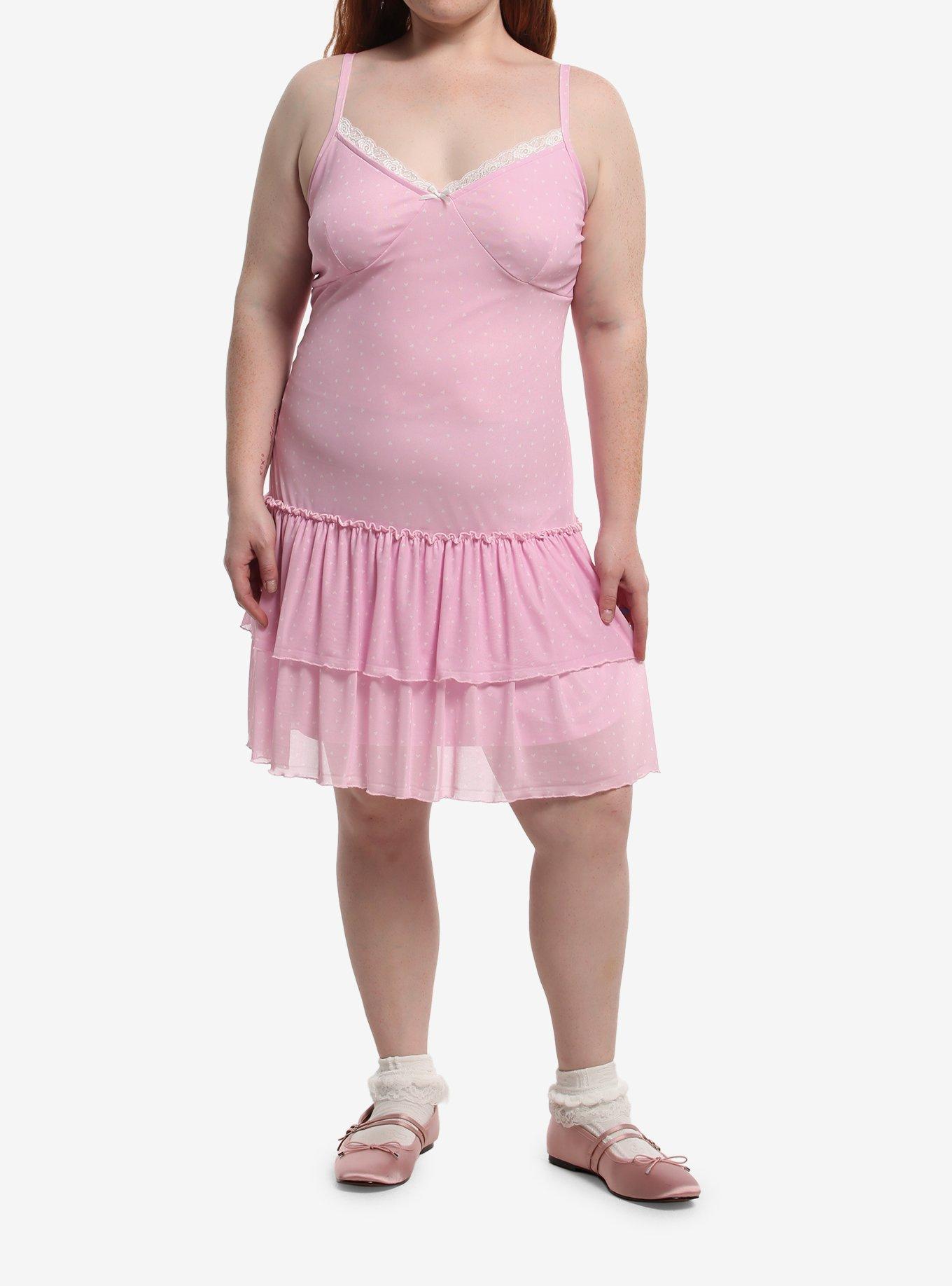 Sweet Society Pink Heart Mesh Cami Dress Plus Size, , hi-res