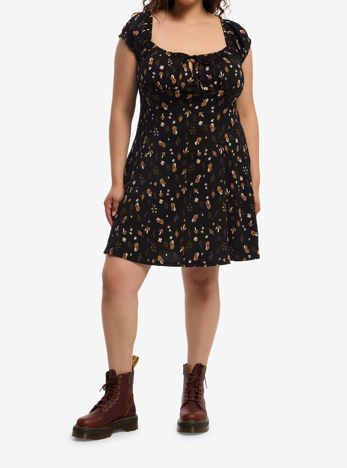 Thorn & Fable Black & Brown Mushroom Mini Dress Plus Size, , hi-res