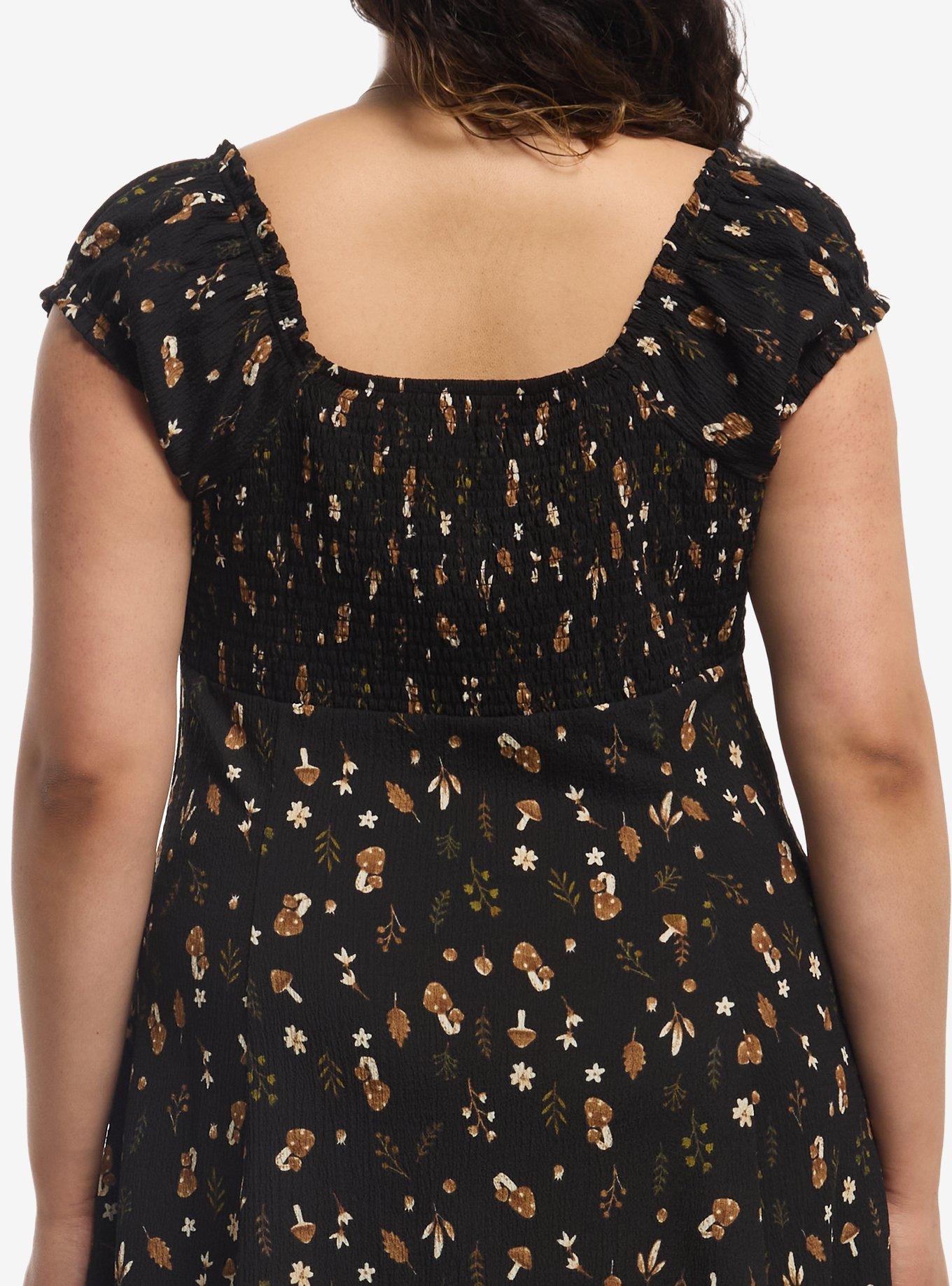 Thorn & Fable Black & Brown Mushroom Mini Dress Plus Size, MULTI, alternate