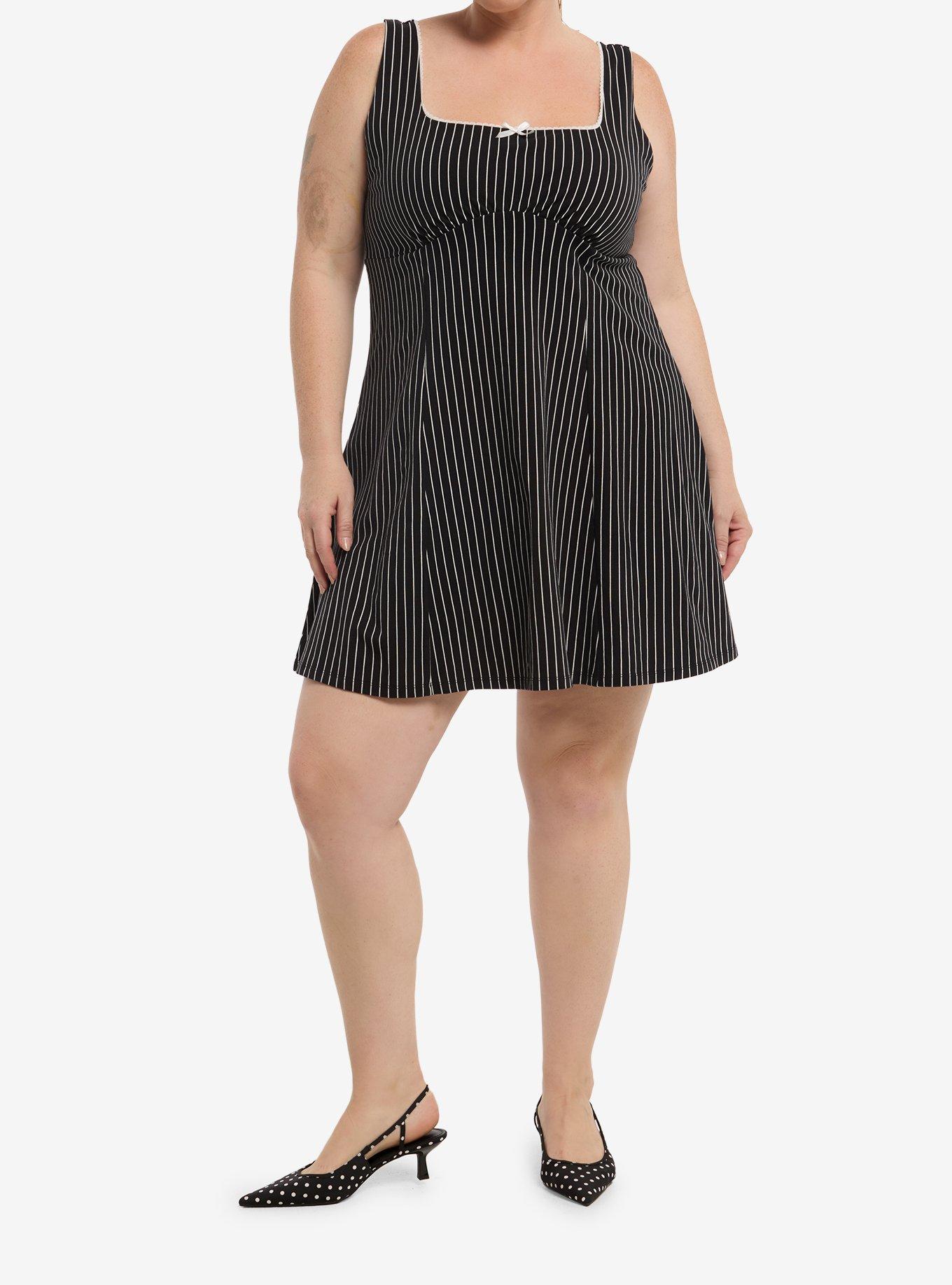 Social Collision Black & White Pinstripe Tank Dress Plus Size, , hi-res