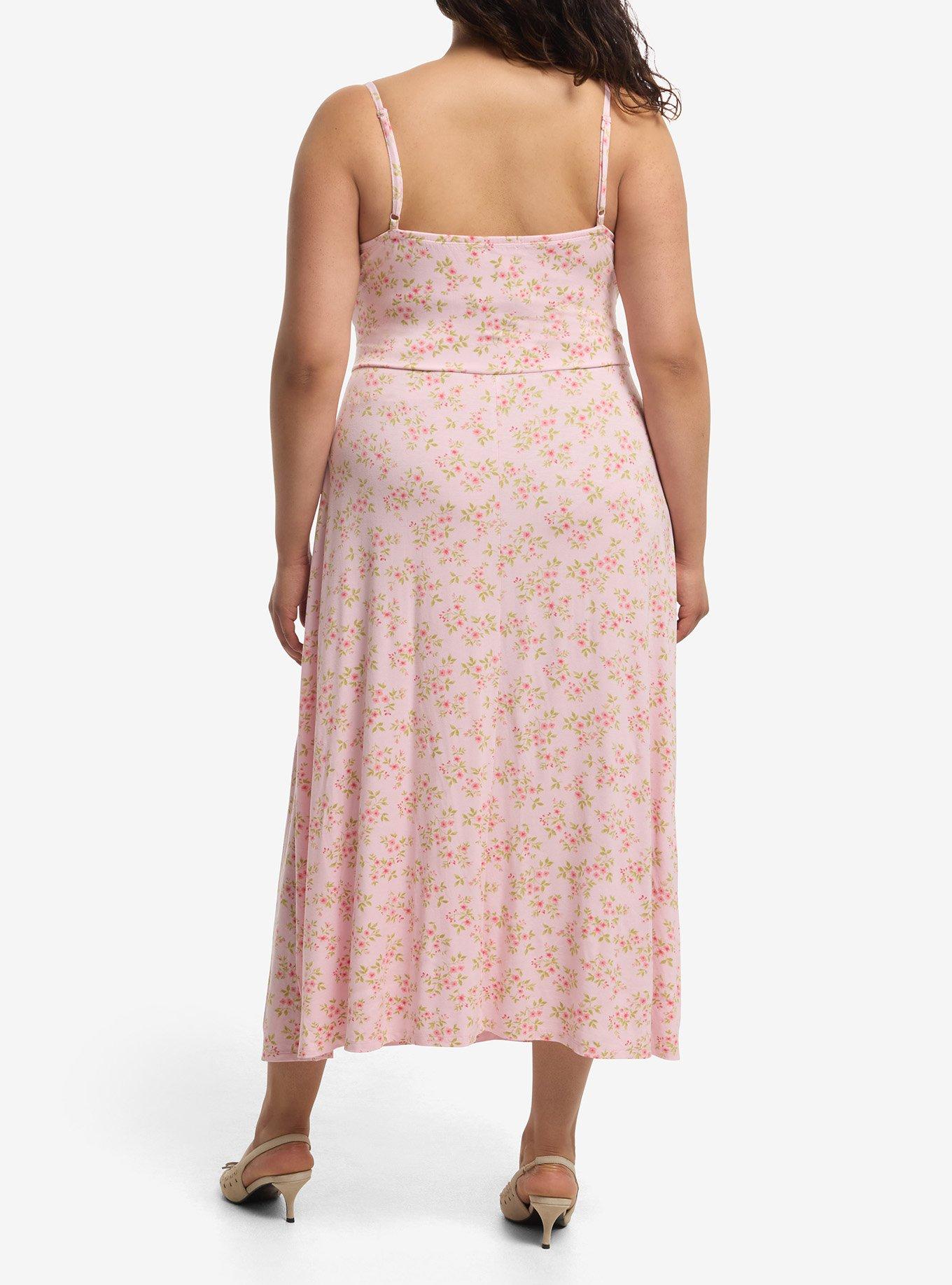 Sweet Society Pink Floral Empire Midi Dress Plus Size, , hi-res