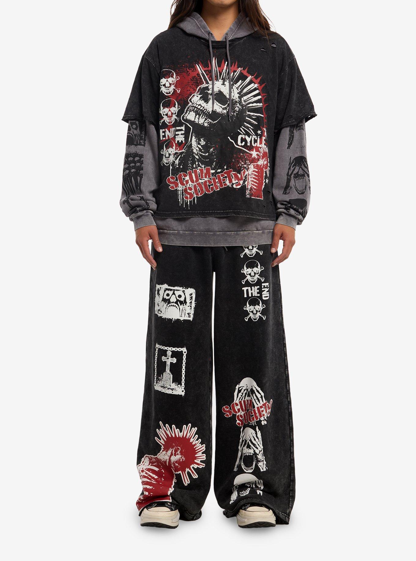 Punk Skull Twofer Hoodie, GREY, alternate