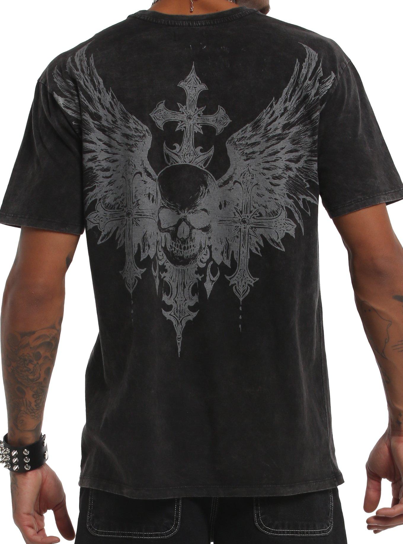 Black & Grey Skull With Wings T-Shirt, GREY, alternate - view 2