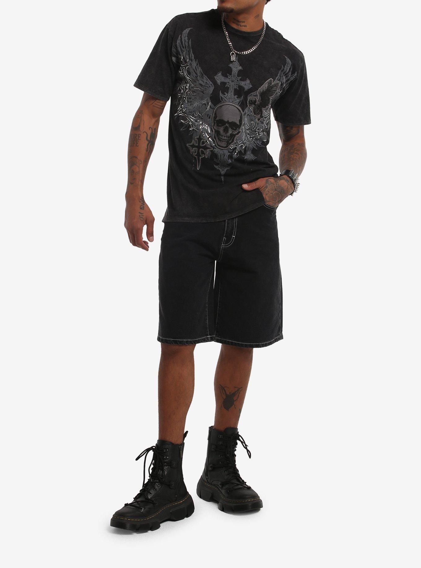 Black & Grey Skull With Wings T-Shirt, GREY, alternate - view 3
