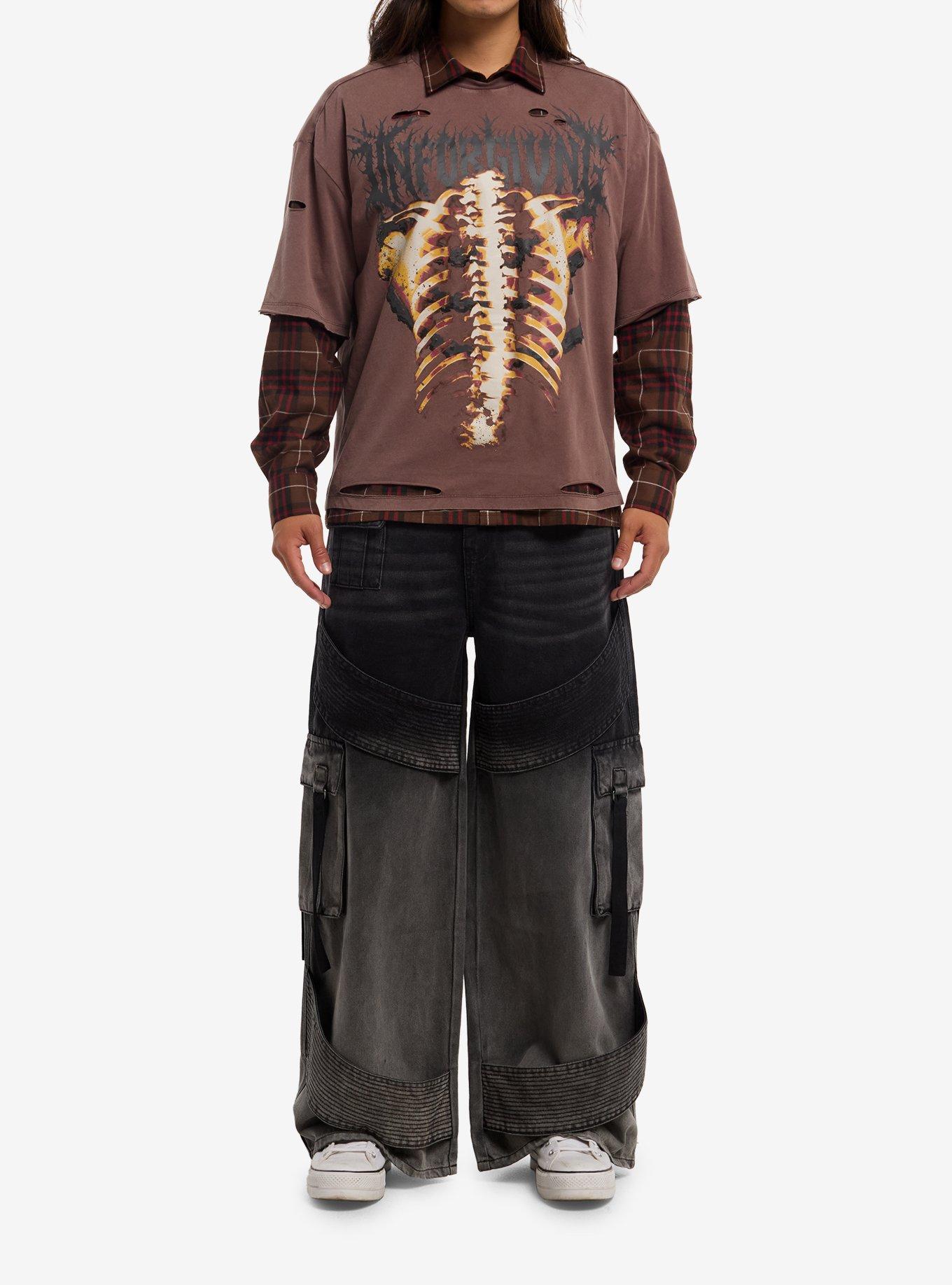 Unforgiving Rib Cage Plaid Distressed Twofer Long-Sleeve Tee, , hi-res