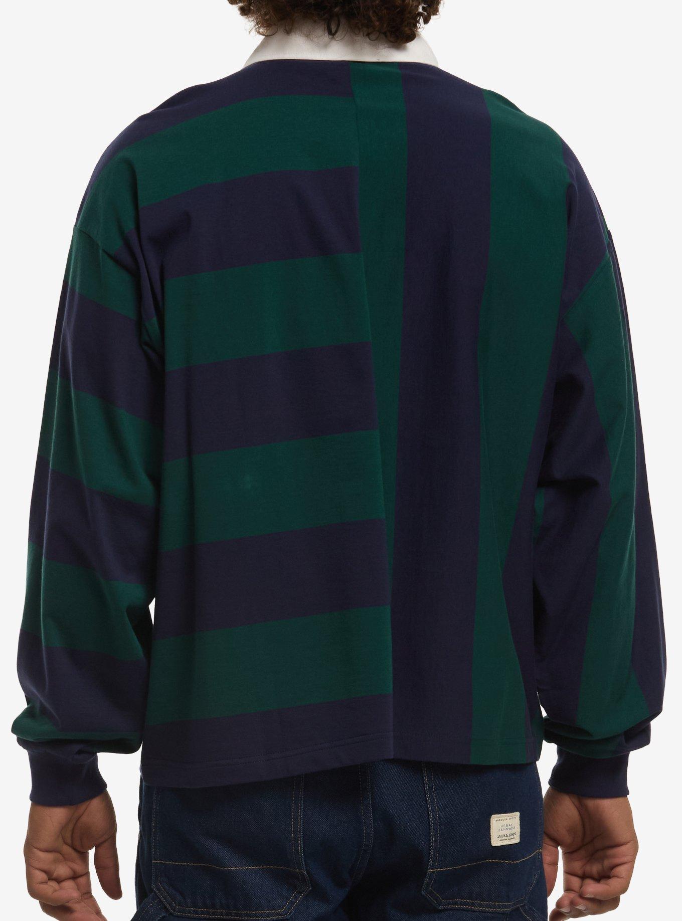 Fearless Split Stripe Long-Sleeve Polo Shirt, OLIVE, alternate
