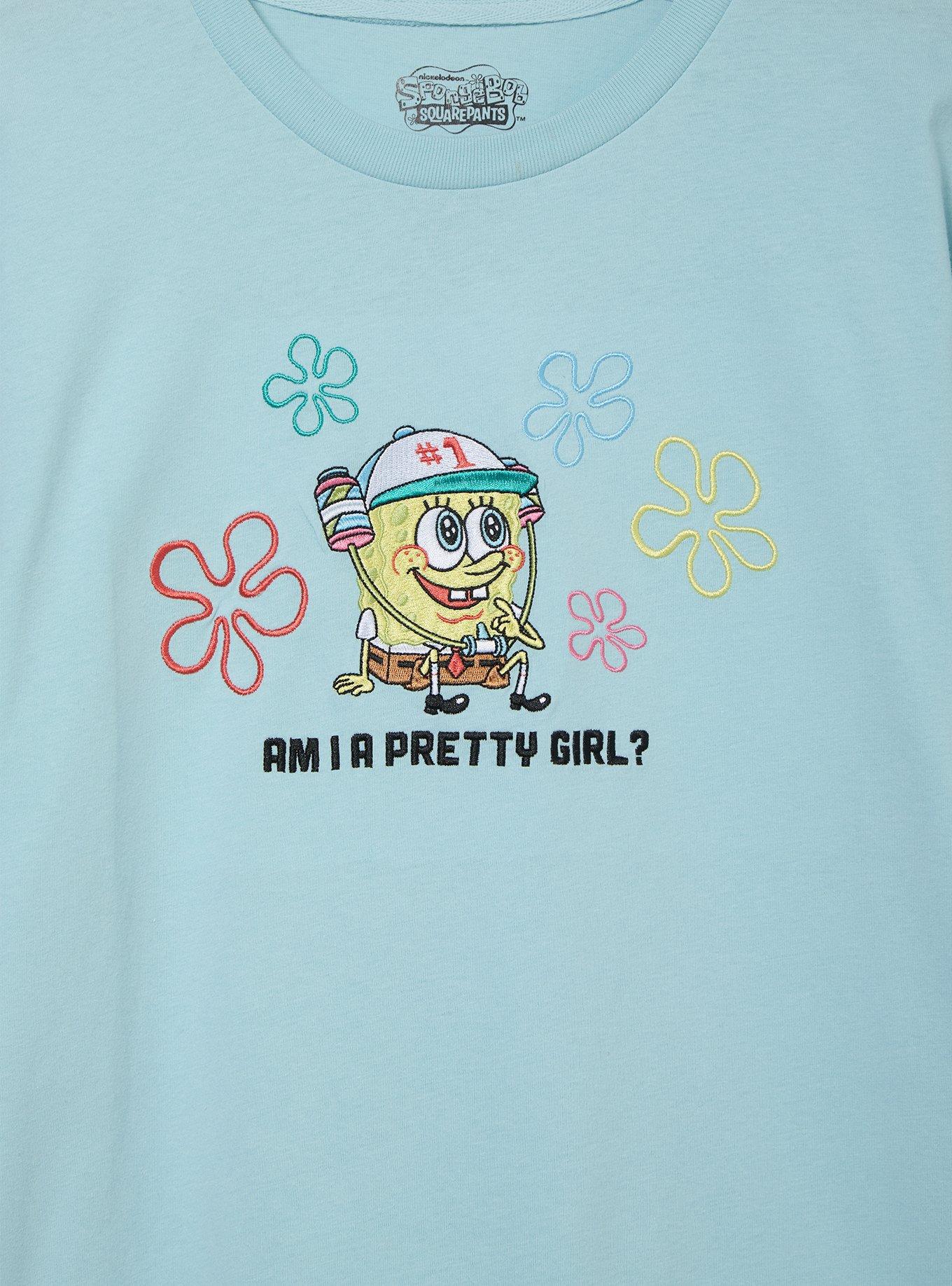 SpongeBob SquarePants Am I A Pretty Girl Embroidered Women's Plus Size T-Shirt - BoxLunch Exclusive, , hi-res
