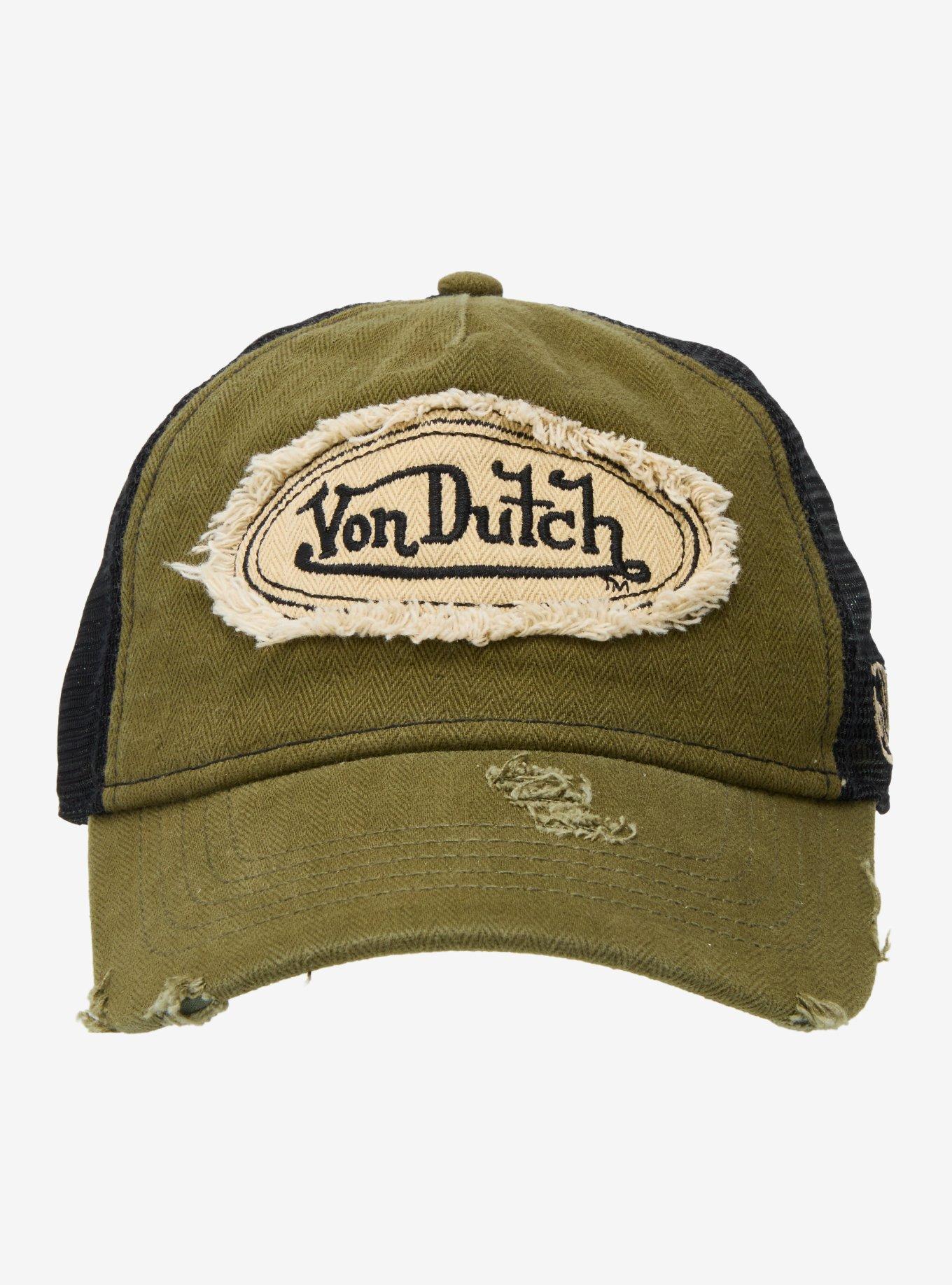 Von Dutch Black & Army Green Distressed Trucker Hat, , hi-res