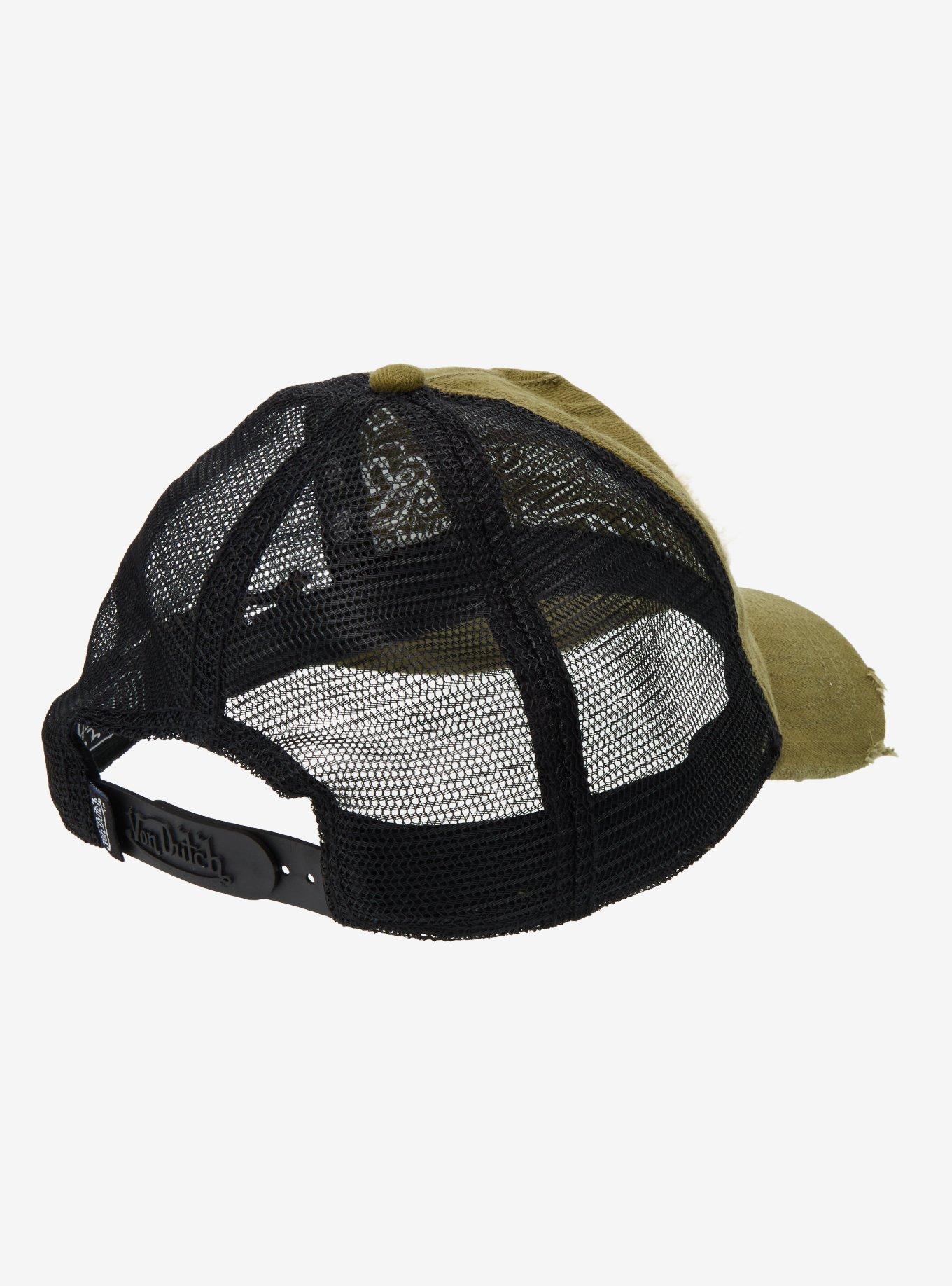 Von Dutch Black & Army Green Distressed Trucker Hat, , alternate