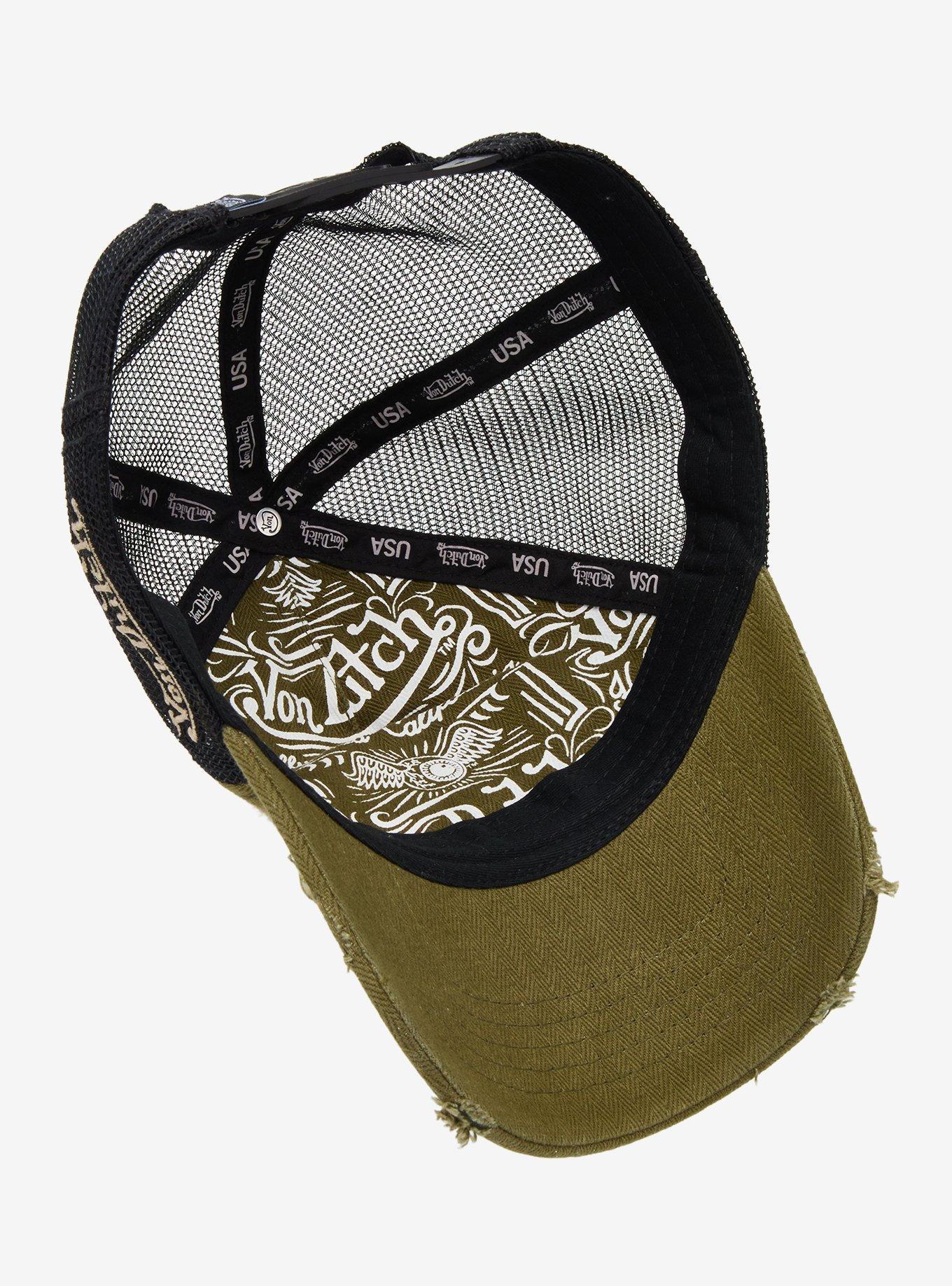Von Dutch Black & Army Green Distressed Trucker Hat, , alternate
